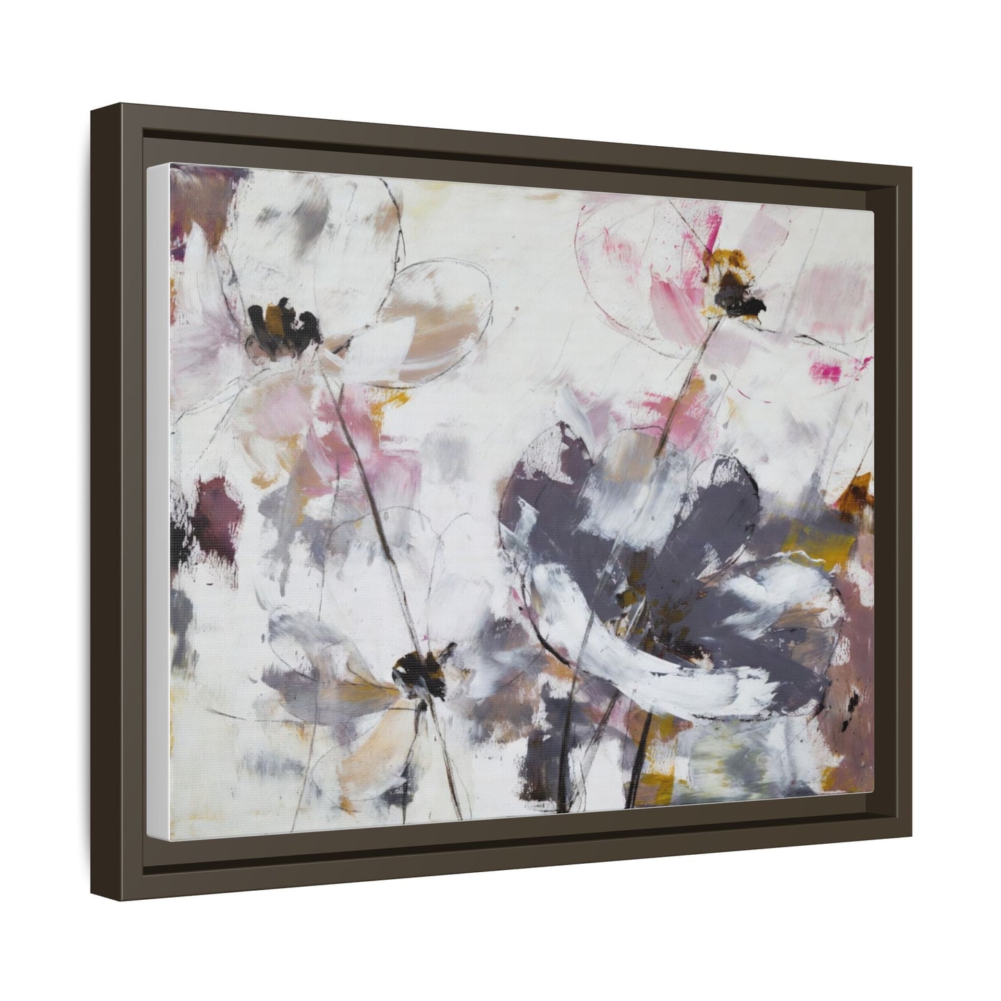 Abstract Floral Matte Canvas Framed Wall Art — Soft Watercolor Blooms