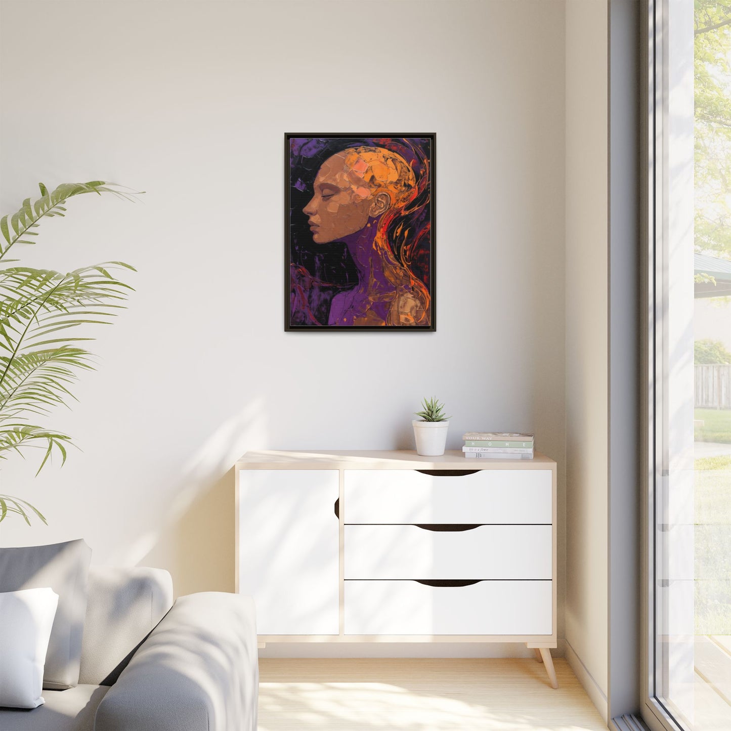 Abstract Profile Portrait Matte Framed Canvas — Multicolor Feminine Art Print
