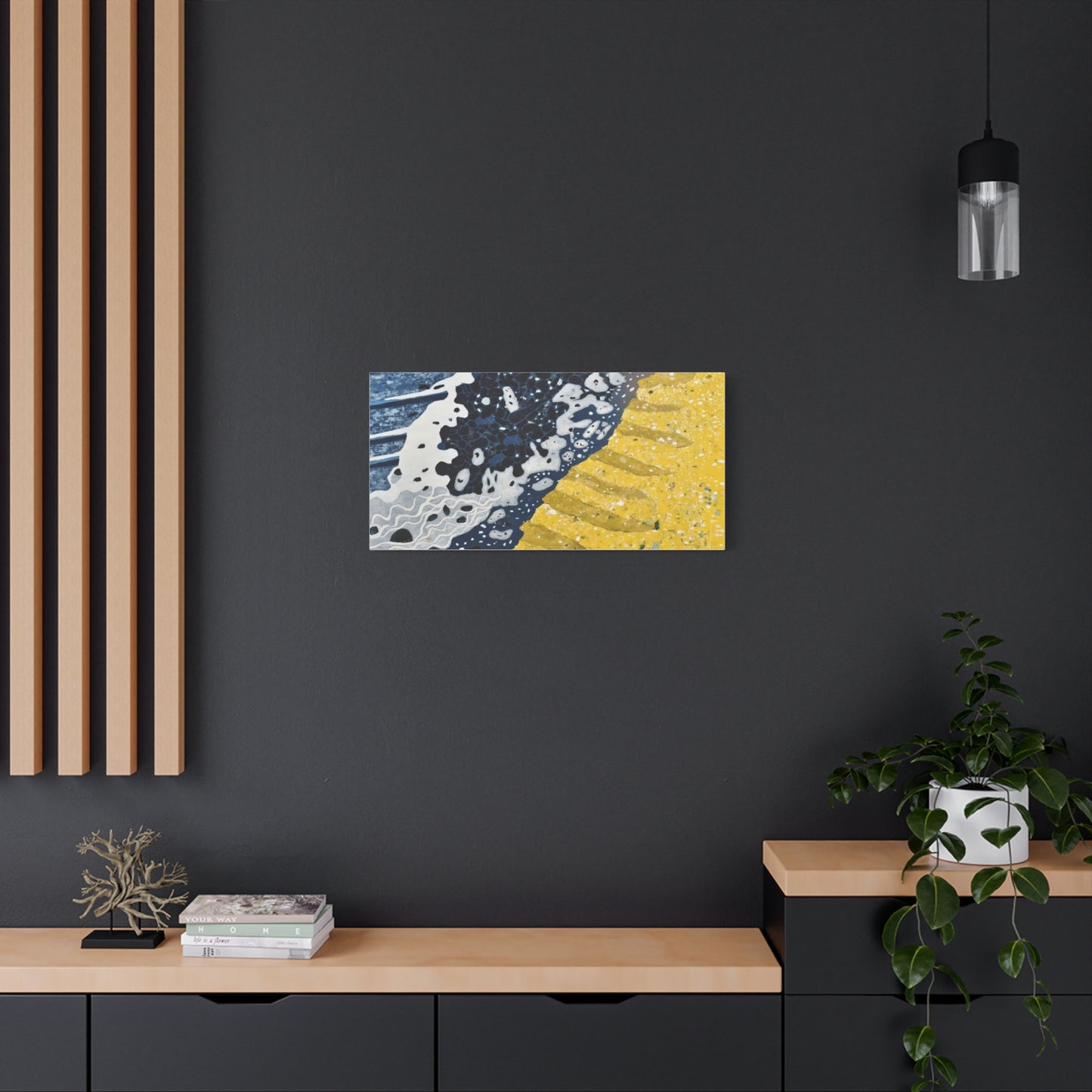 Abstract Blue & Yellow Fluid Art Canvas Print — Matte Stretched Wall Art