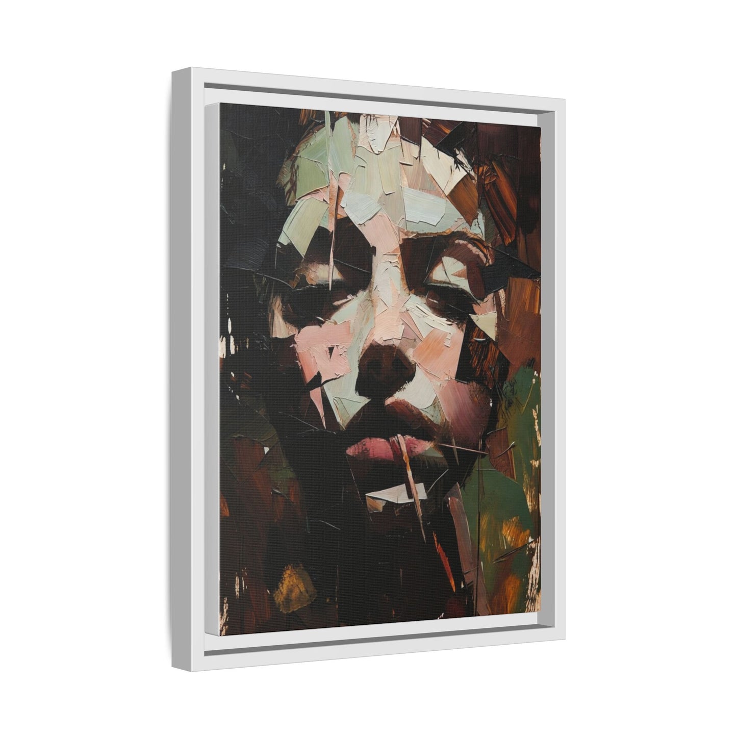 Matte Framed Canvas Art — Abstract Female Portrait, Moody Multicolor