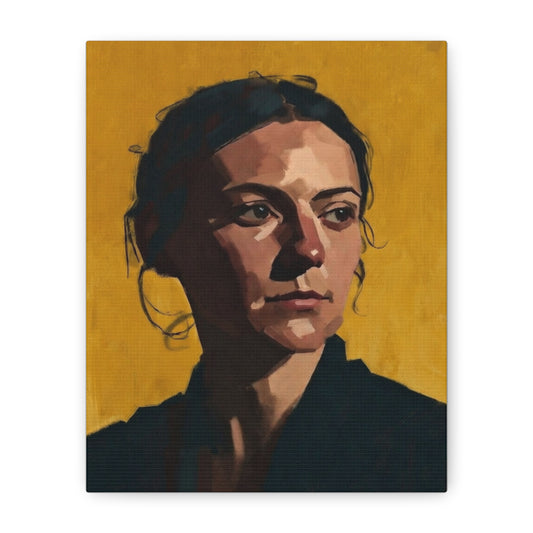 Portrait Painting Canvas Print — Moody Golden Female Portrait on Matte Stretched Canvas