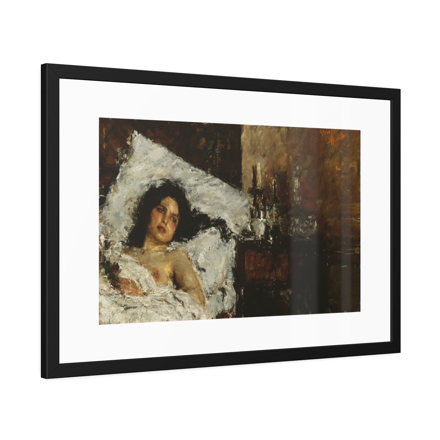 Resting by Antonio Mancini  Framed Poster Wall Art Print