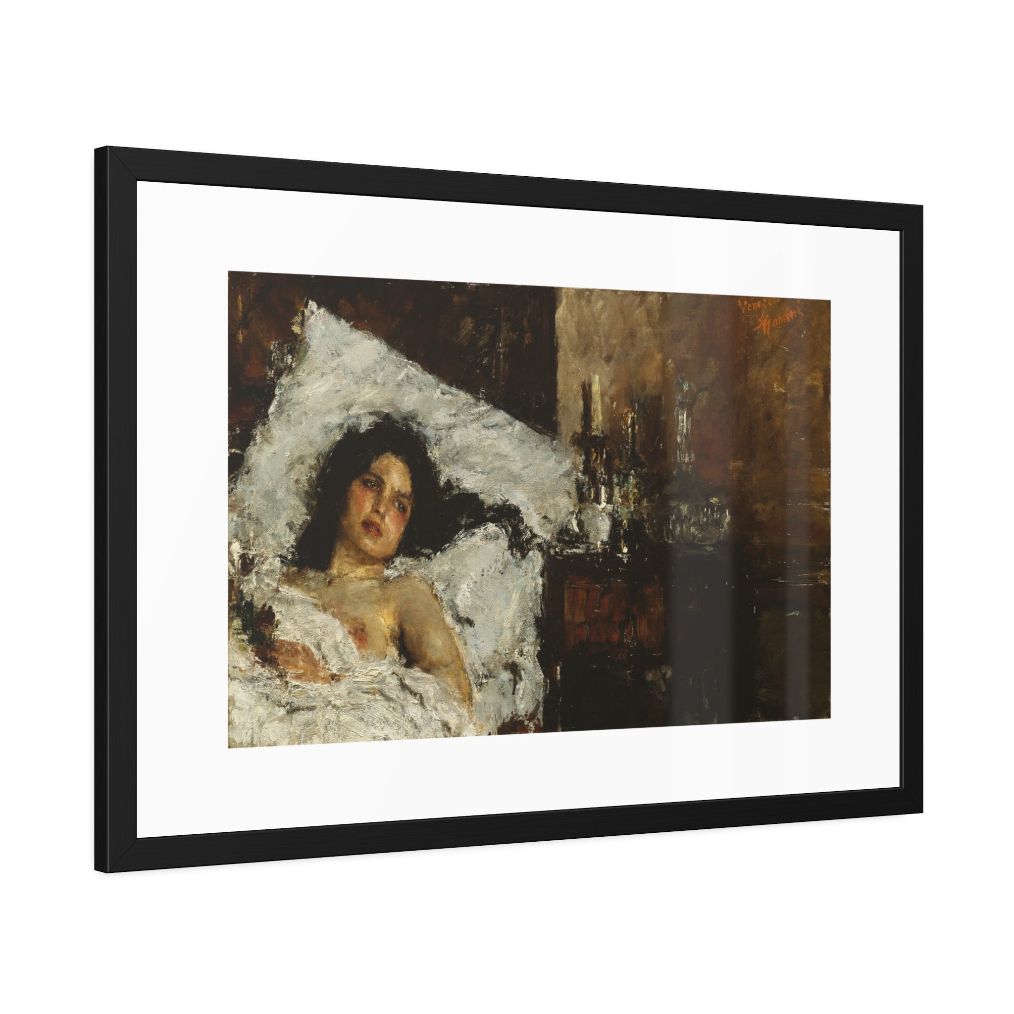 Resting by Antonio Mancini  Framed Poster Wall Art Print