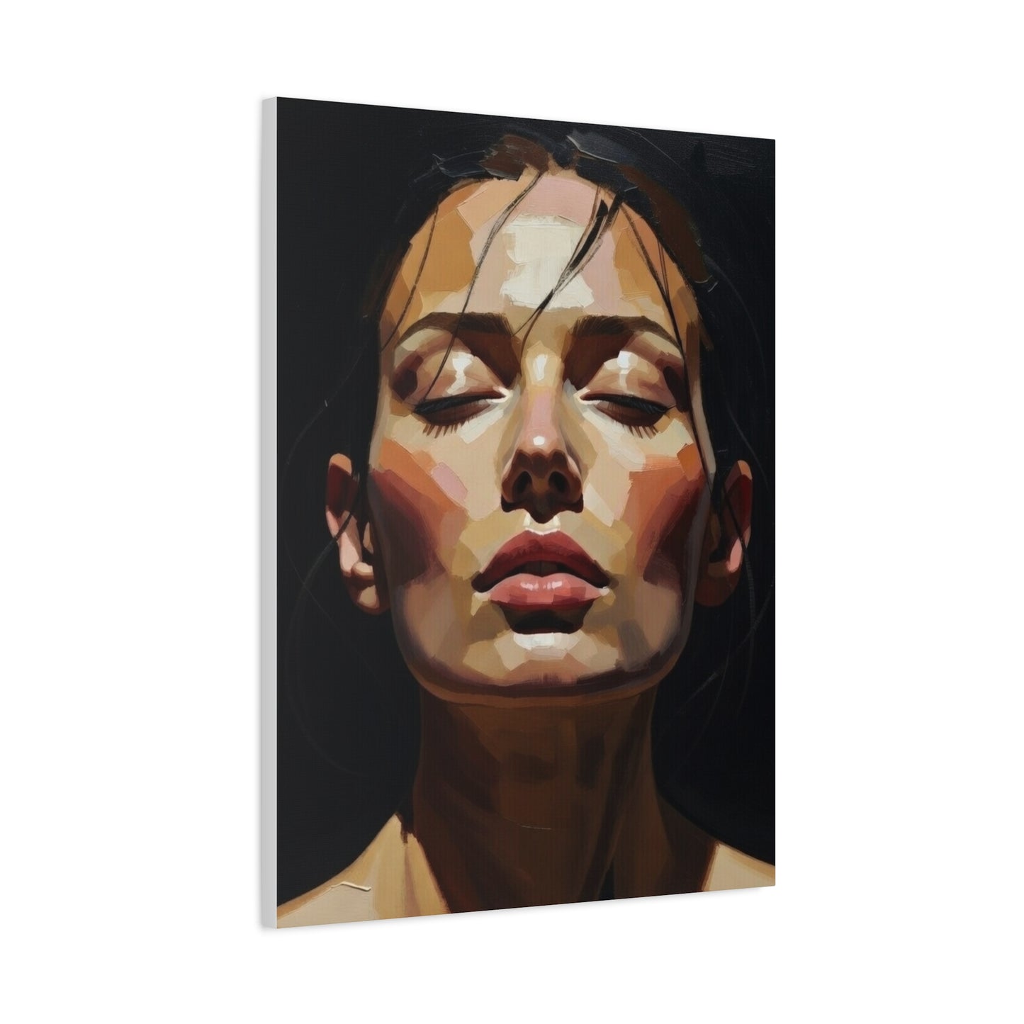 Contemporary Portrait Canvas Print — Meditative Woman Matte Stretched Wall Art