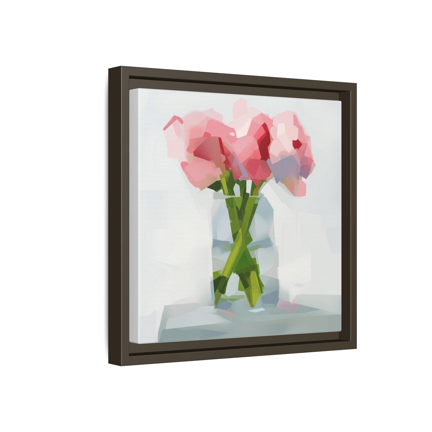 Framed Floral Canvas Art — Pink Peonies in Vase (Matte)