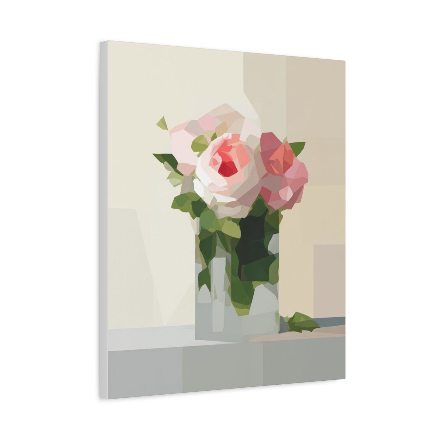 Pink Rose Still Life Canvas — Modern Floral Wall Art, Matte Stretched Canvas