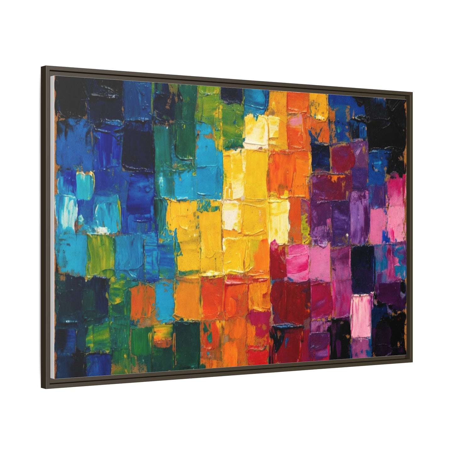 Abstract Rainbow Mosaic Framed Canvas Print — Colorful Modern Wall Art
