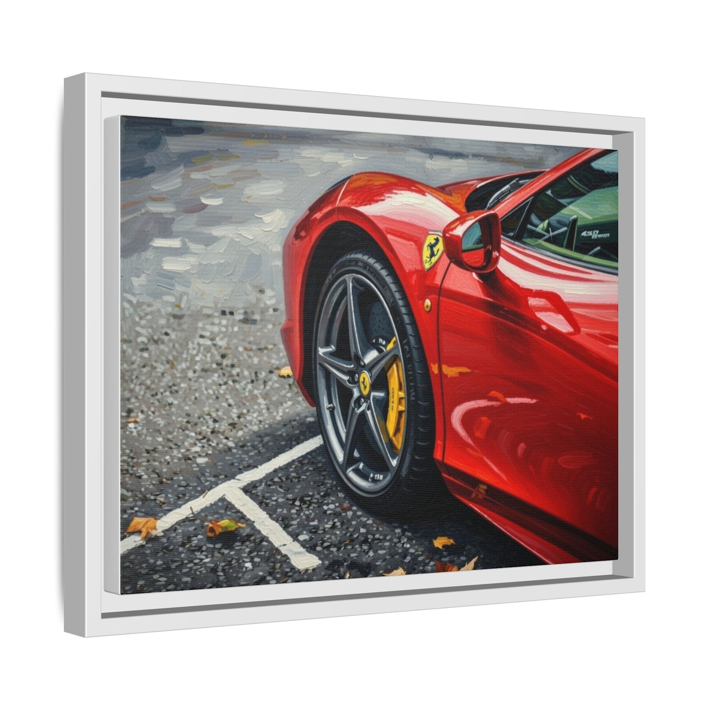 Framed Matte Canvas: Red Sports Car Close-Up Art Print