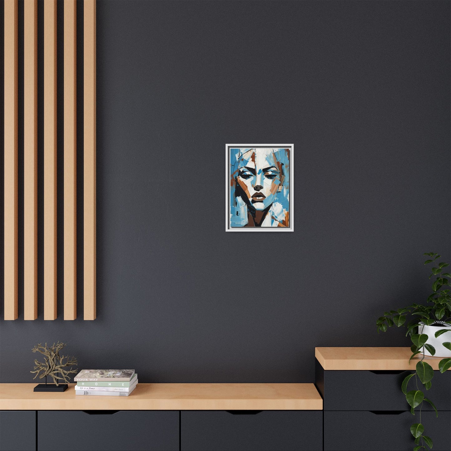 Abstract Blue Face Matte Canvas Wall Art — Framed Modern Portrait Print