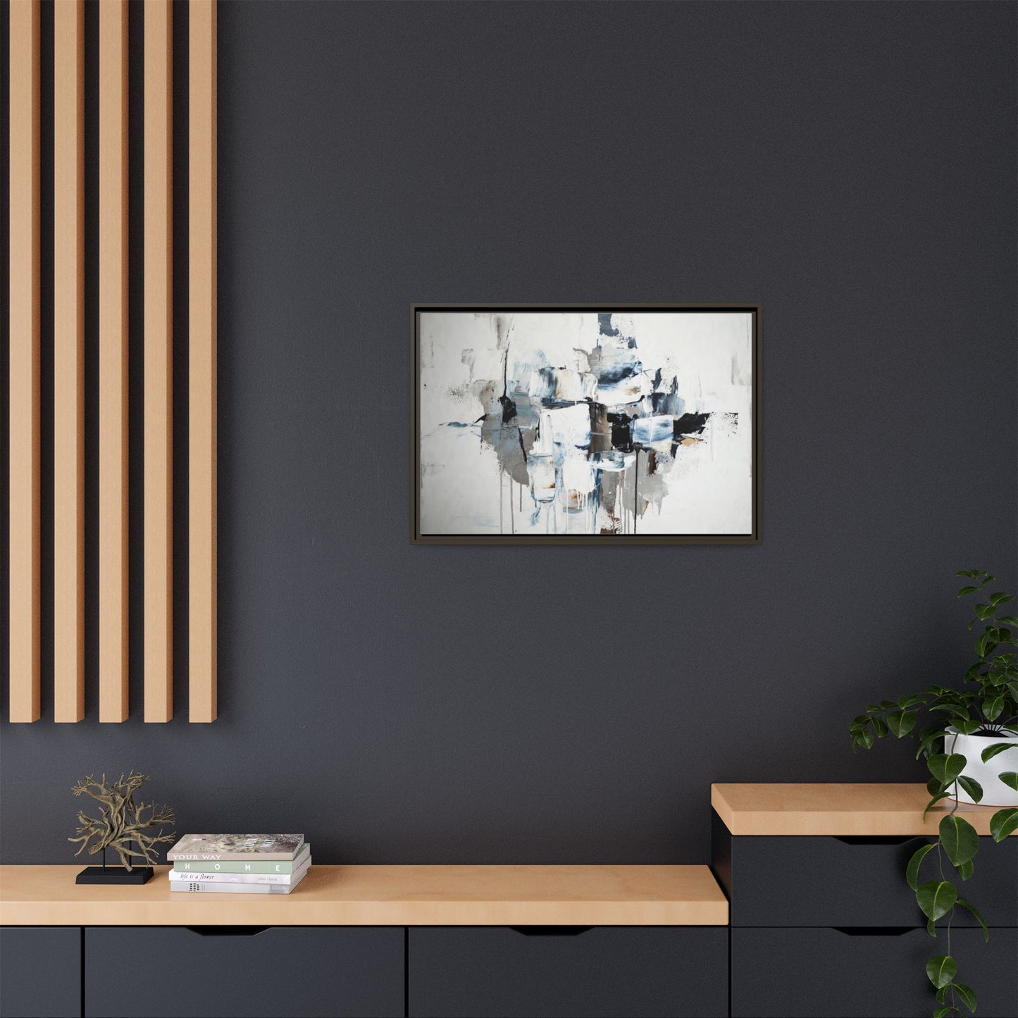 Framed Abstract Canvas Art — Blue Neutral Modern Wall Print