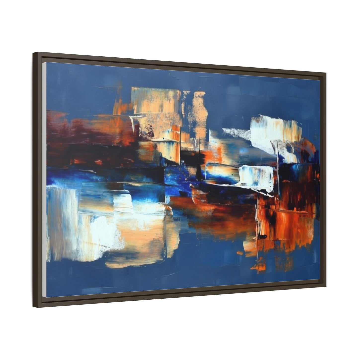 Abstract Blue & Rust Framed Canvas Art — Modern Matte Wall Painting