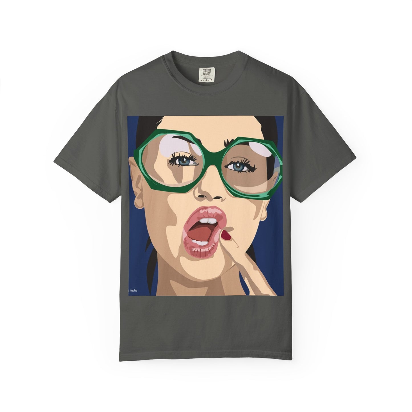 Pop Art Woman Graphic T‑Shirt — Retro Chic Green Glasses Design