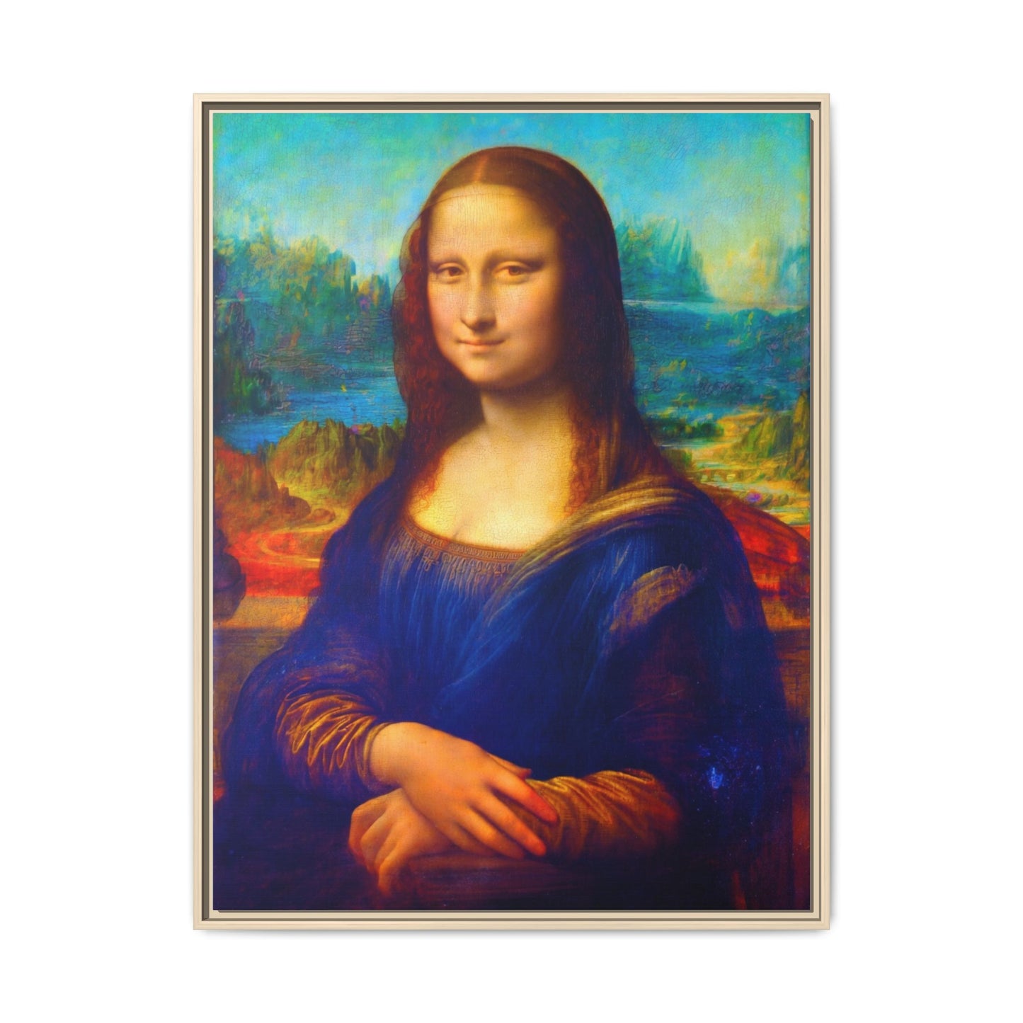 Framed Matte Canvas Print — Colorful Mona Lisa Wall Art