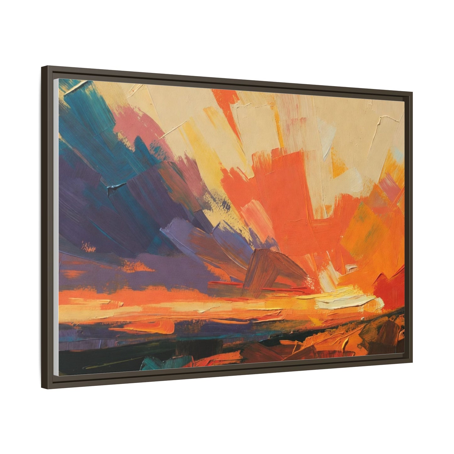 Framed Abstract Sunset Canvas Art – Multicolor Matte Wall Decor