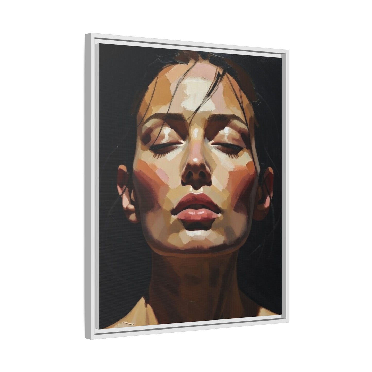 Framed Matte Canvas Portrait – Woman with Eyes Closed (Multi‑Color)