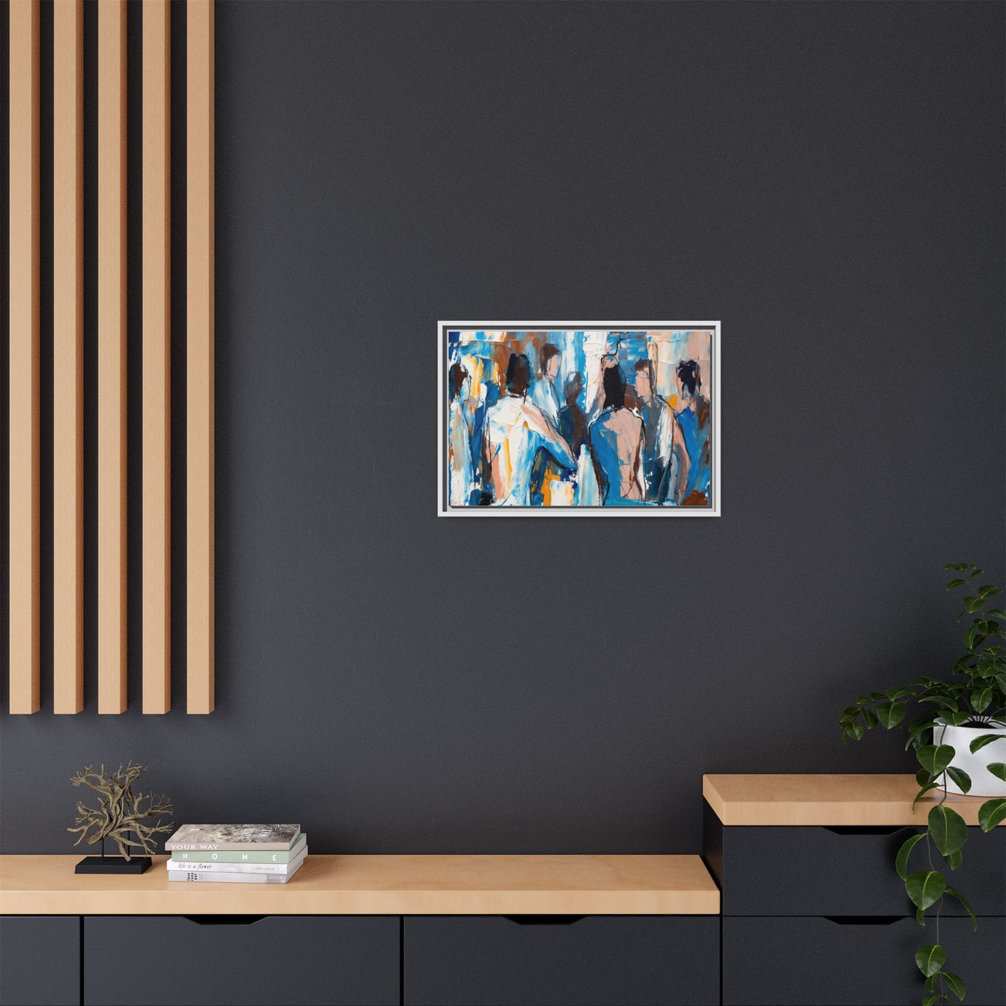 Abstract Coastal Figures Matte Canvas Framed Wall Art