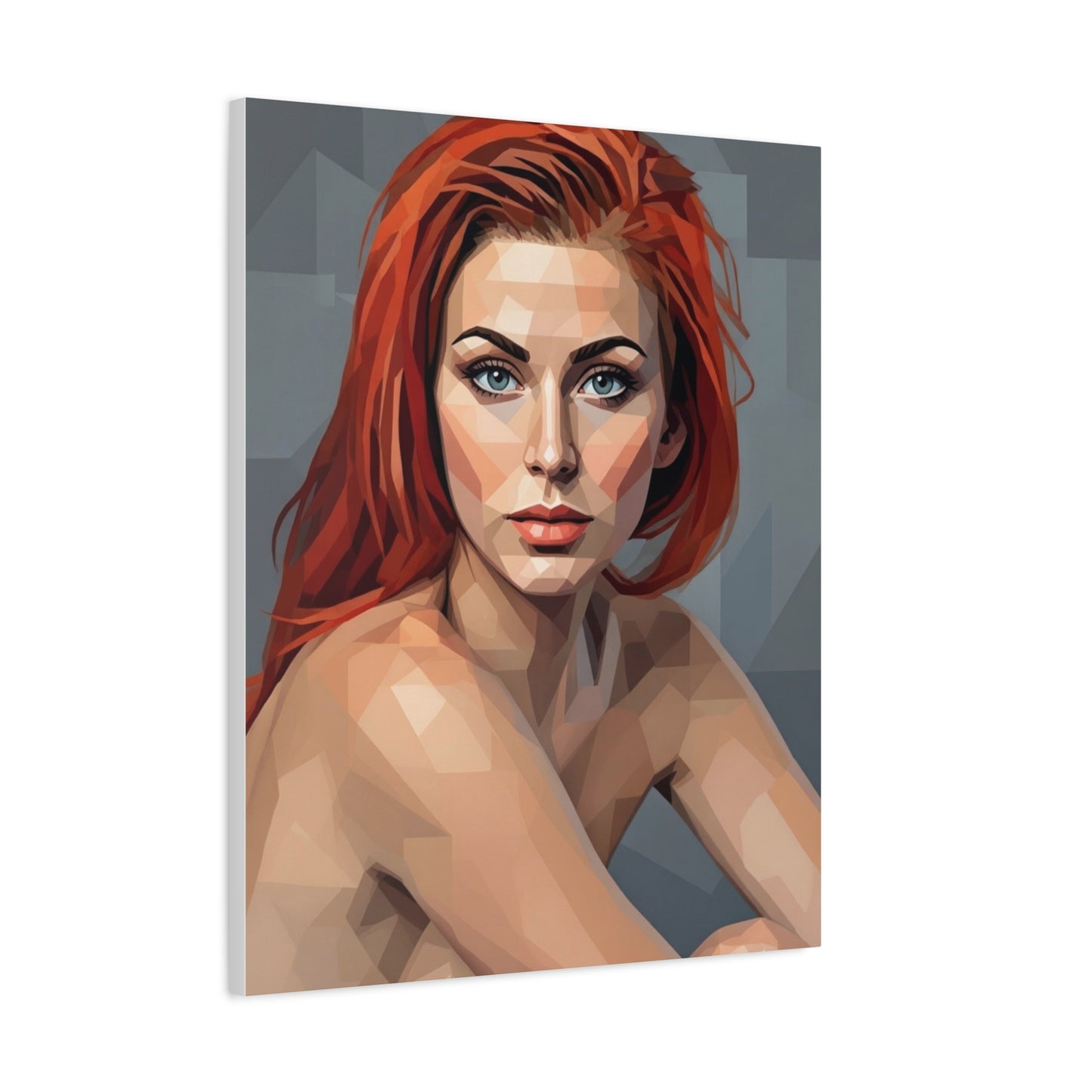 Geometric Redhead Portrait Matte Canvas Print — Modern Pop Art Wall Decor
