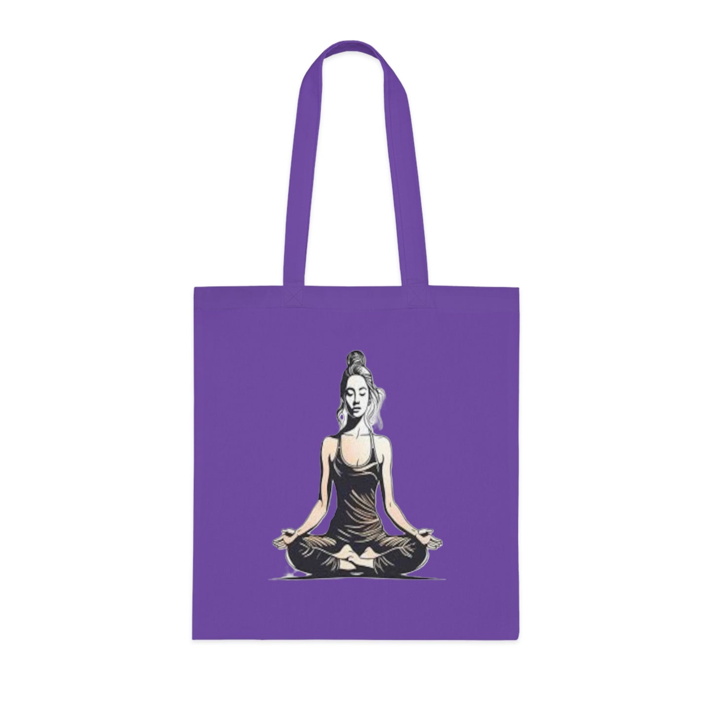 Yoga Meditation Cotton Tote Bag — Lotus Pose Graphic Beach & Market Tote