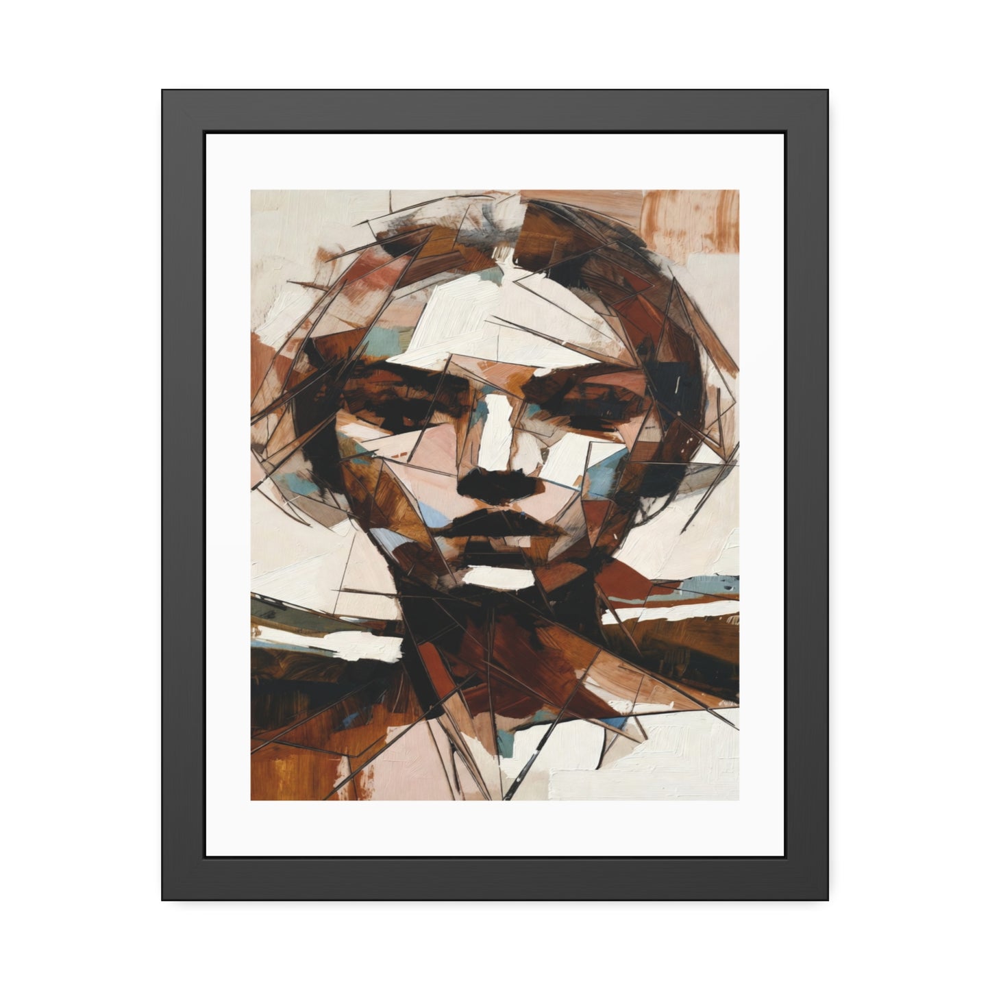 Abstract Cubist Portrait Framed Art Print — Modern Neutral Wall Decor