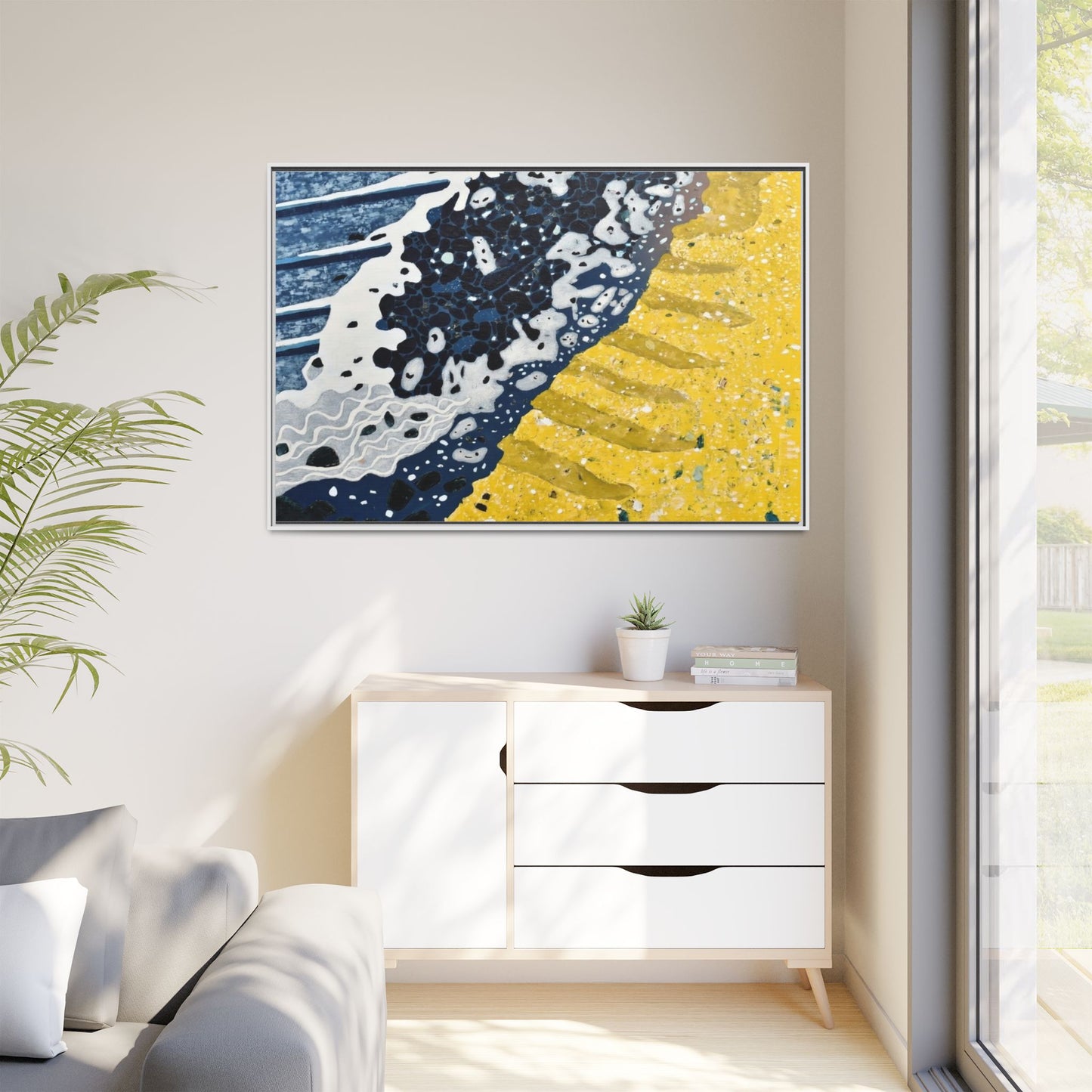 Framed Abstract Ocean & Sand Matte Canvas Print