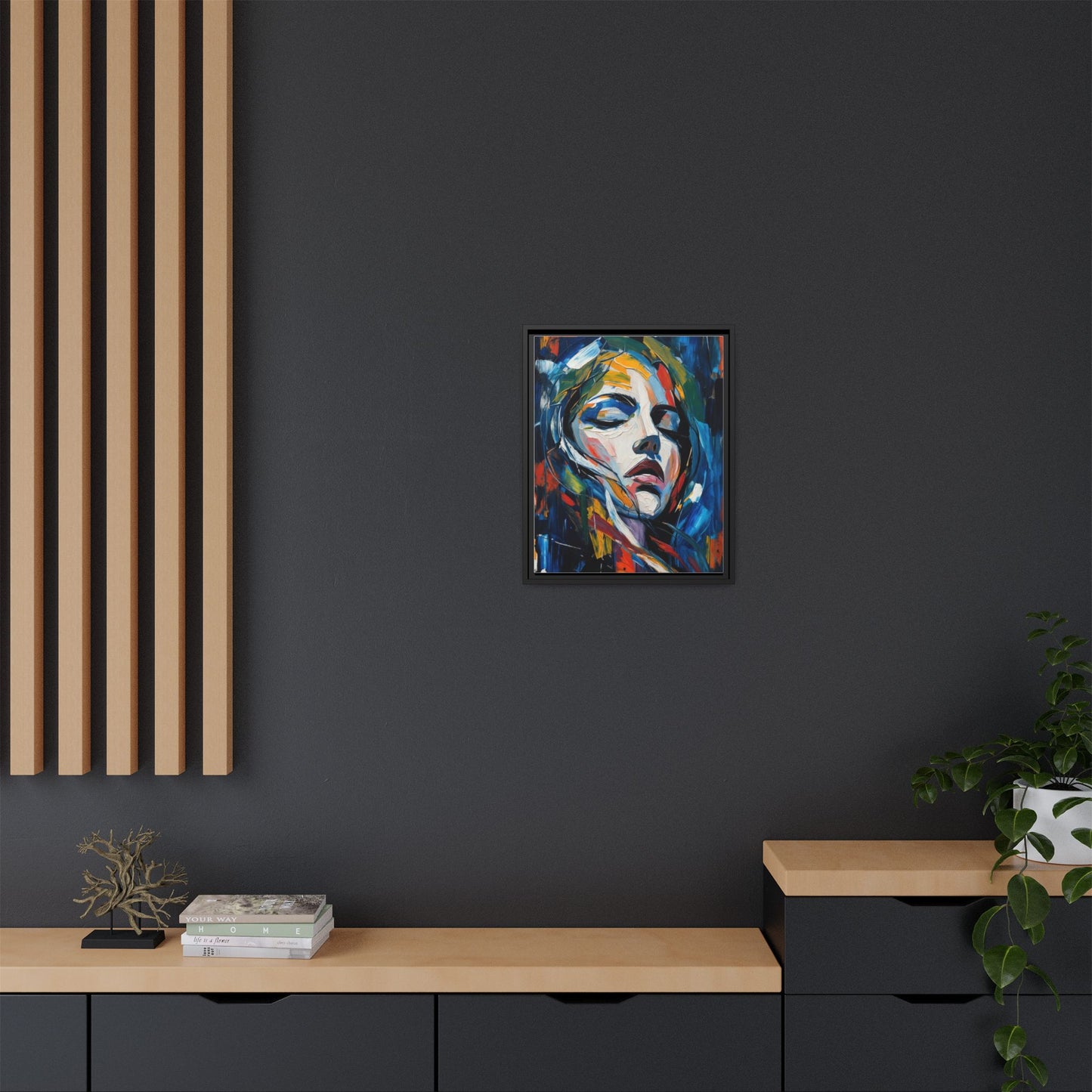Abstract Colorful Woman Portrait — Framed Matte Canvas Wall Art