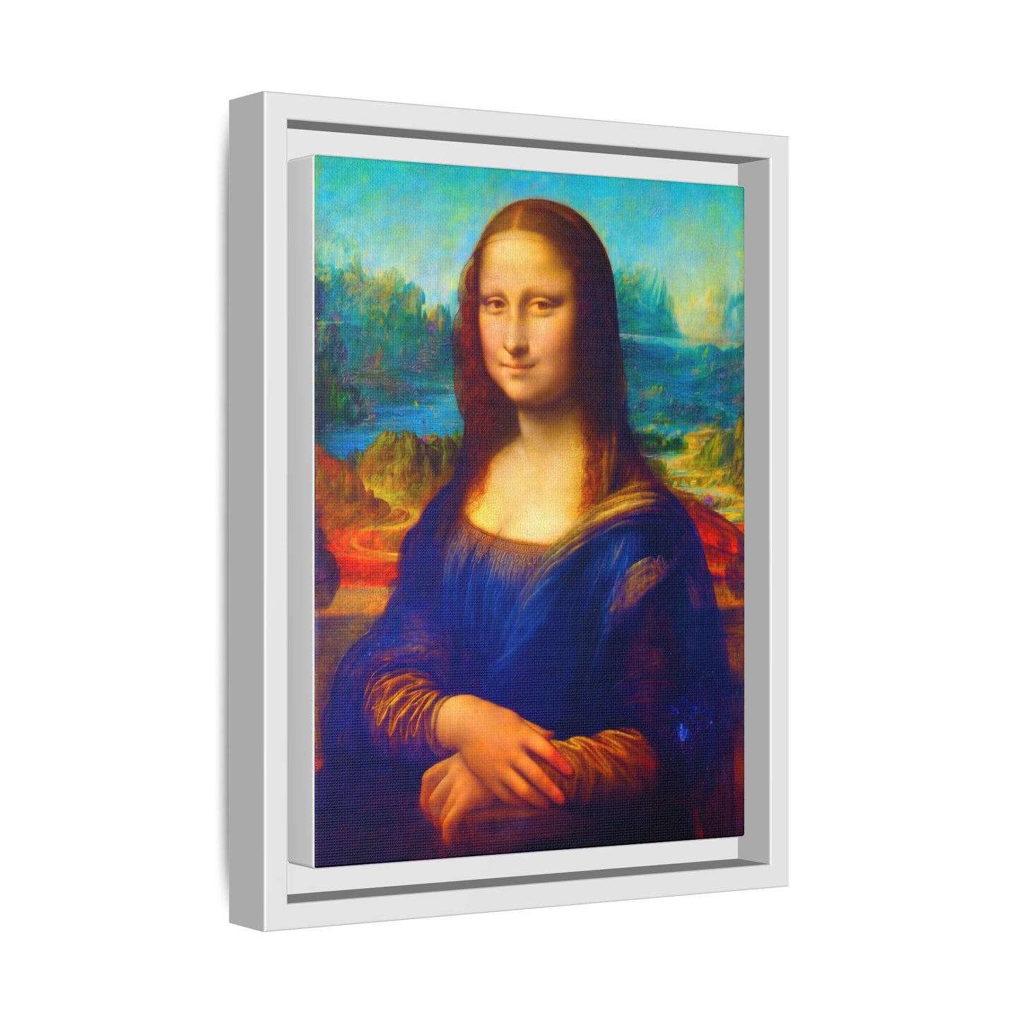 Framed Matte Canvas Print — Colorful Mona Lisa Wall Art