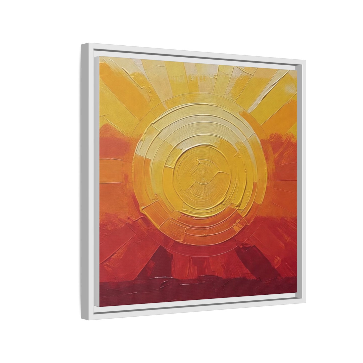 Sunburst Abstract Framed Canvas Art — Matte Multi‑Color Wall Print