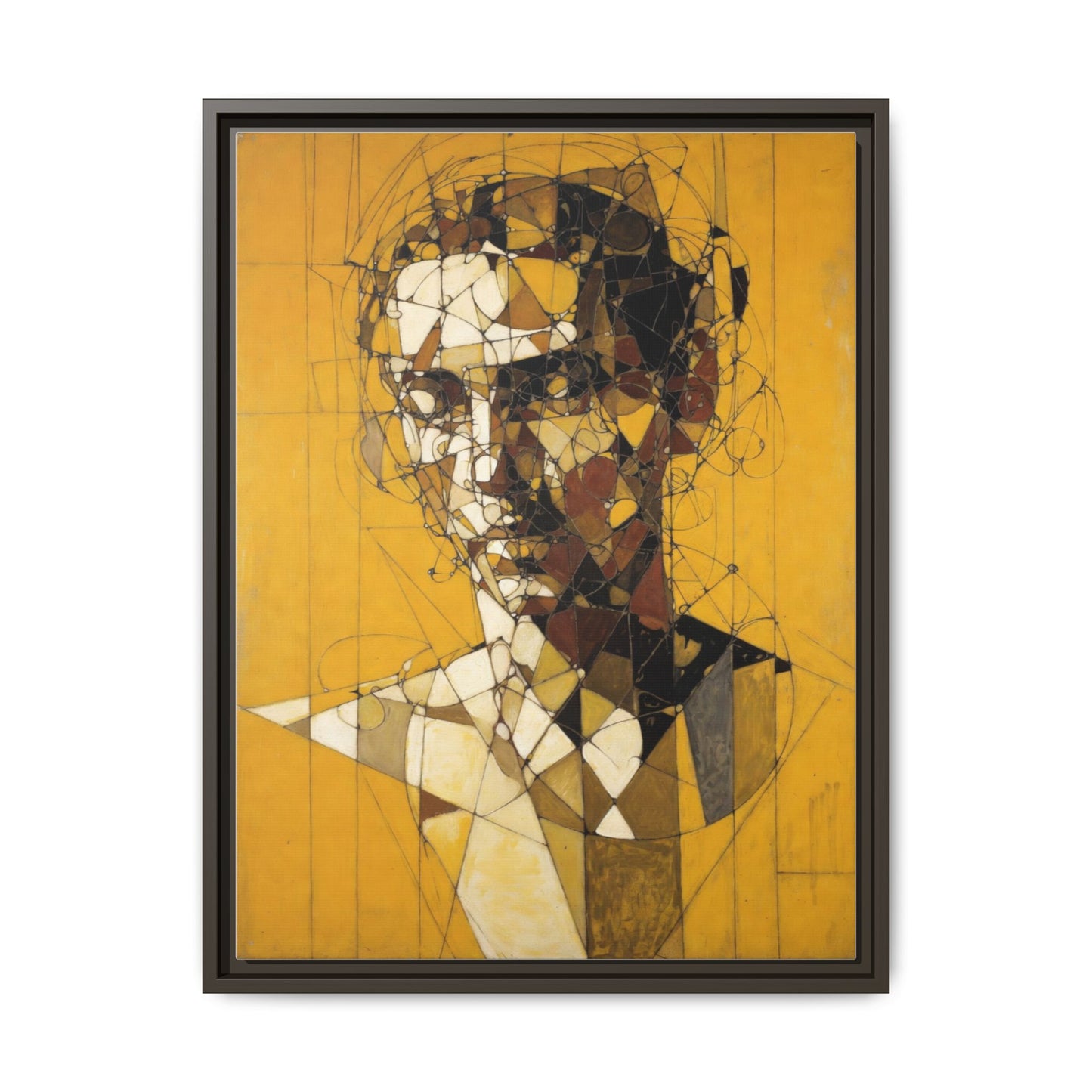 Framed Matte Canvas Art - Abstract Geometric Portrait on Mustard Yellow