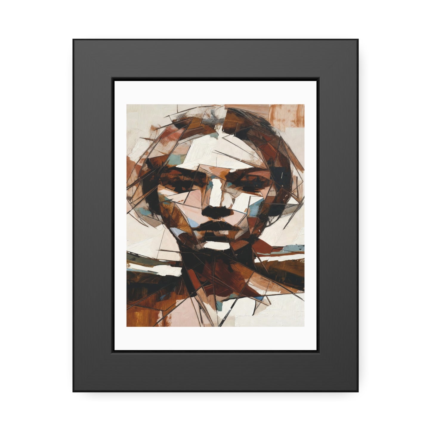 Abstract Cubist Portrait Framed Art Print — Modern Neutral Wall Decor