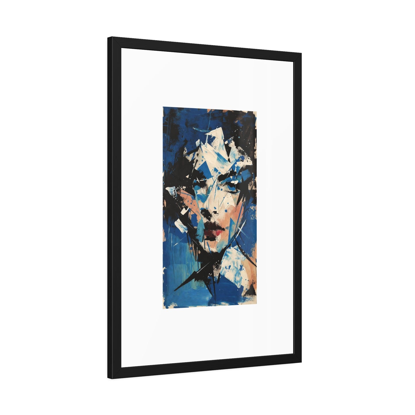 Abstract Blue Portrait Framed Paper Poster — Modern Expressionist Wall Art