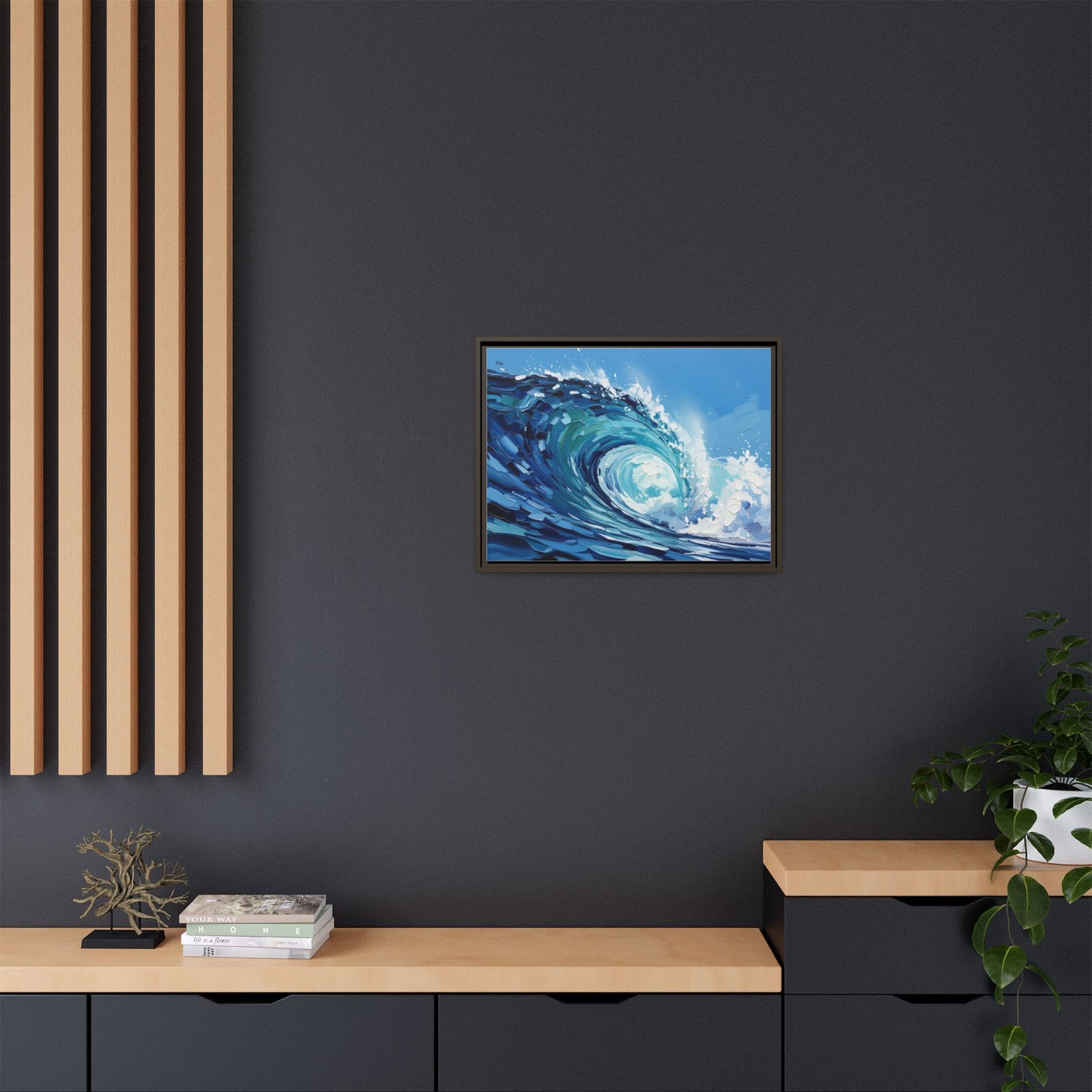 Framed Matte Canvas Wave Art — Blue Ocean Surf Wall Decor
