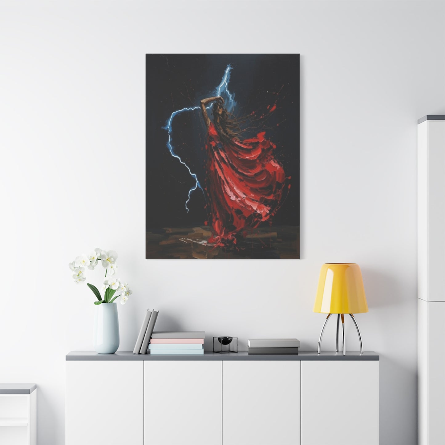 Red Dance Lightning - Matte Stretched Canvas Art