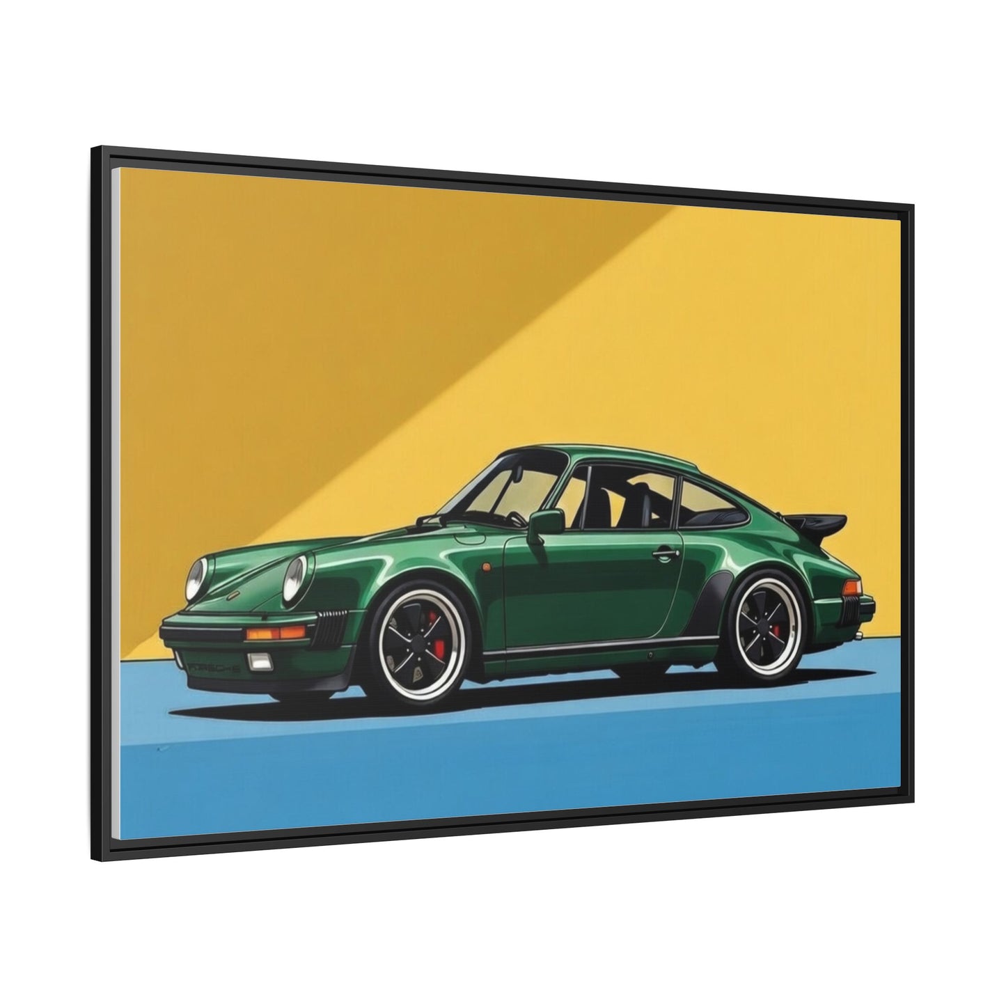 Framed Matte Canvas — Green Sports Car Wall Art