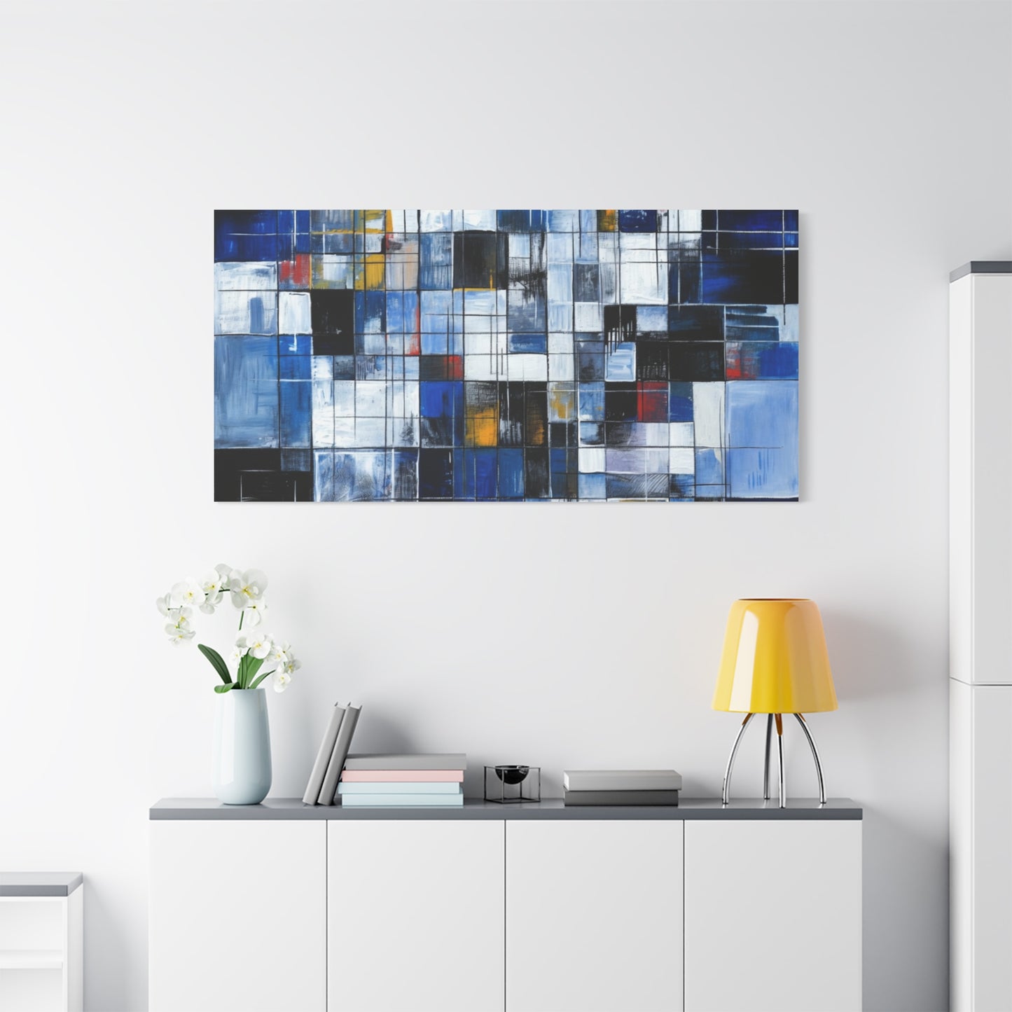 Abstract Blue Grid Matte Stretched Canvas Wall Art (1.25")
