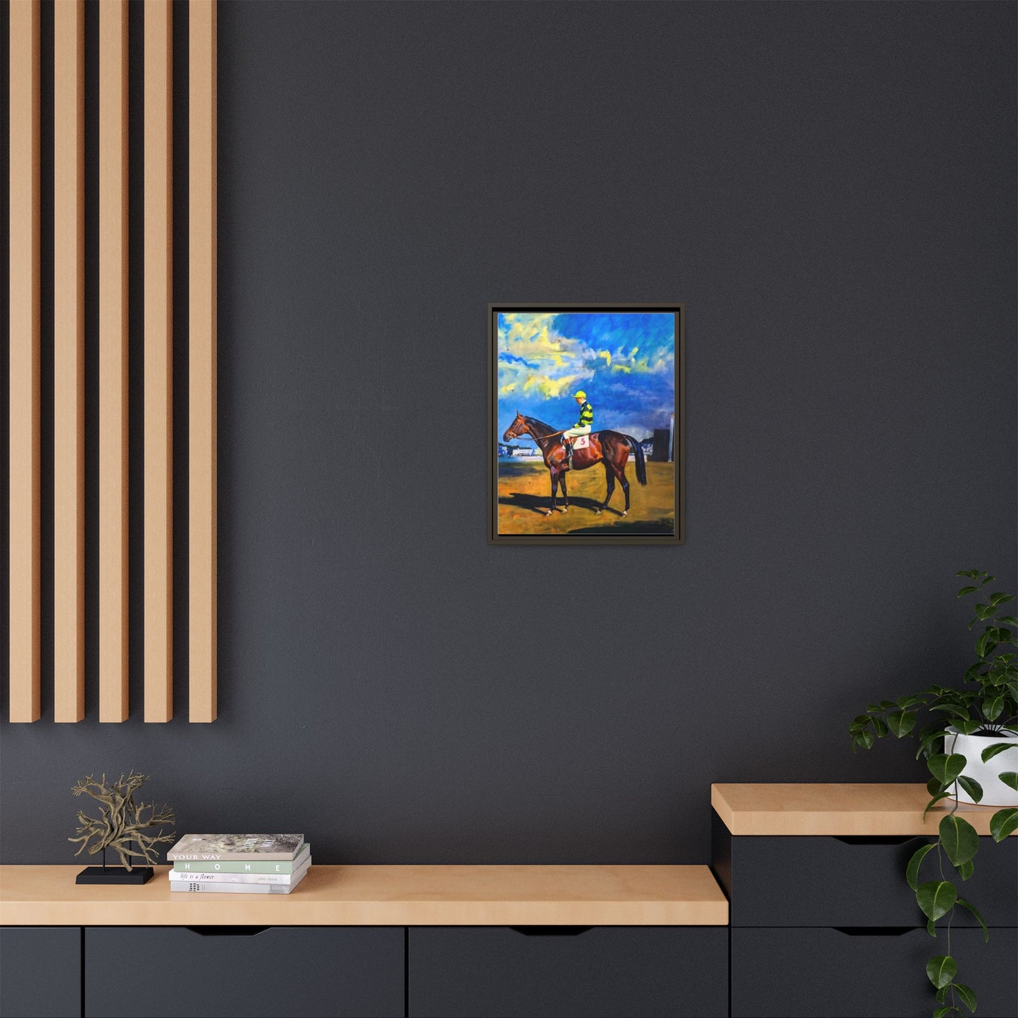 Framed Matte Canvas — Jockey on Racehorse Vintage Equestrian Wall Art