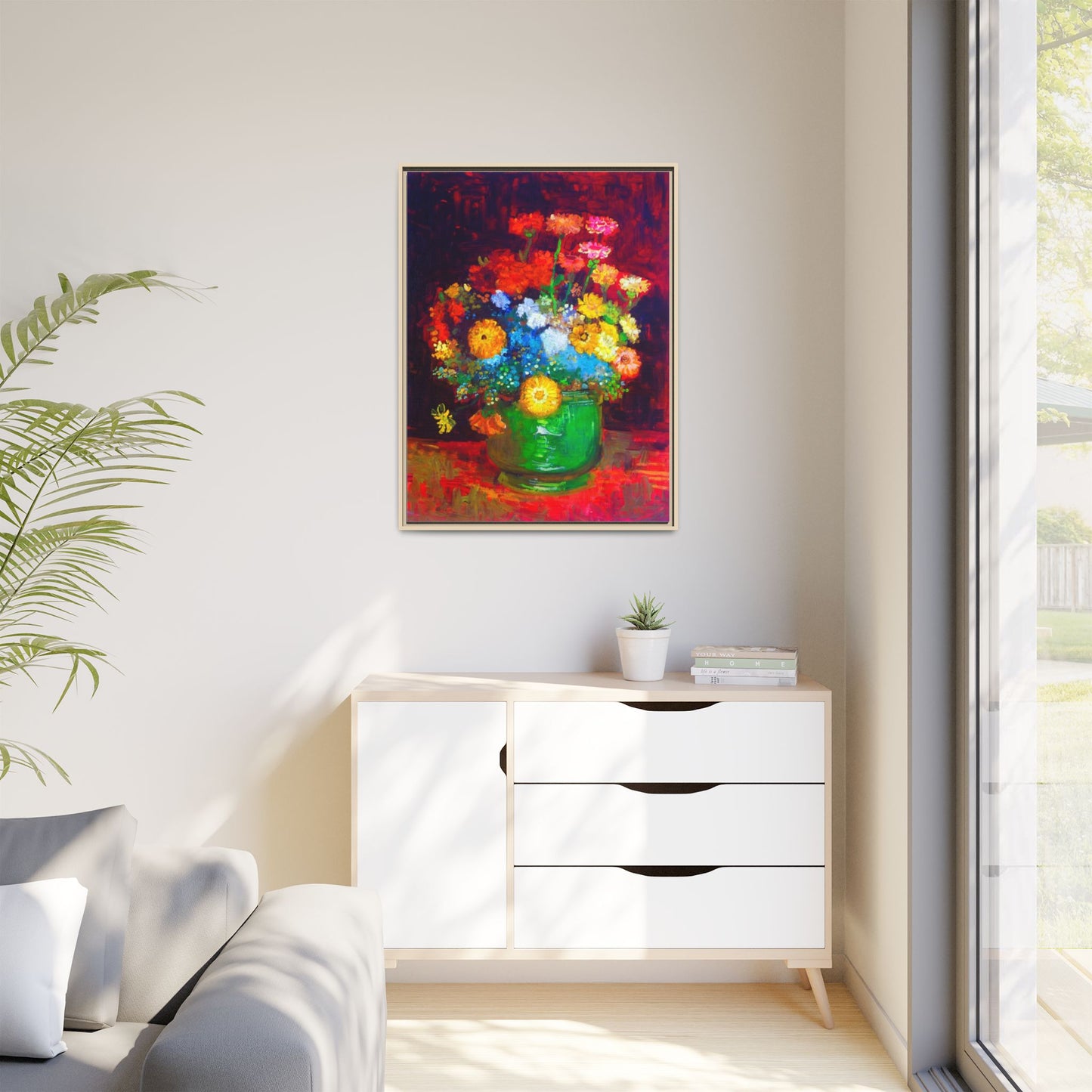 Framed Floral Canvas Print — Colorful Bouquet Wall Art