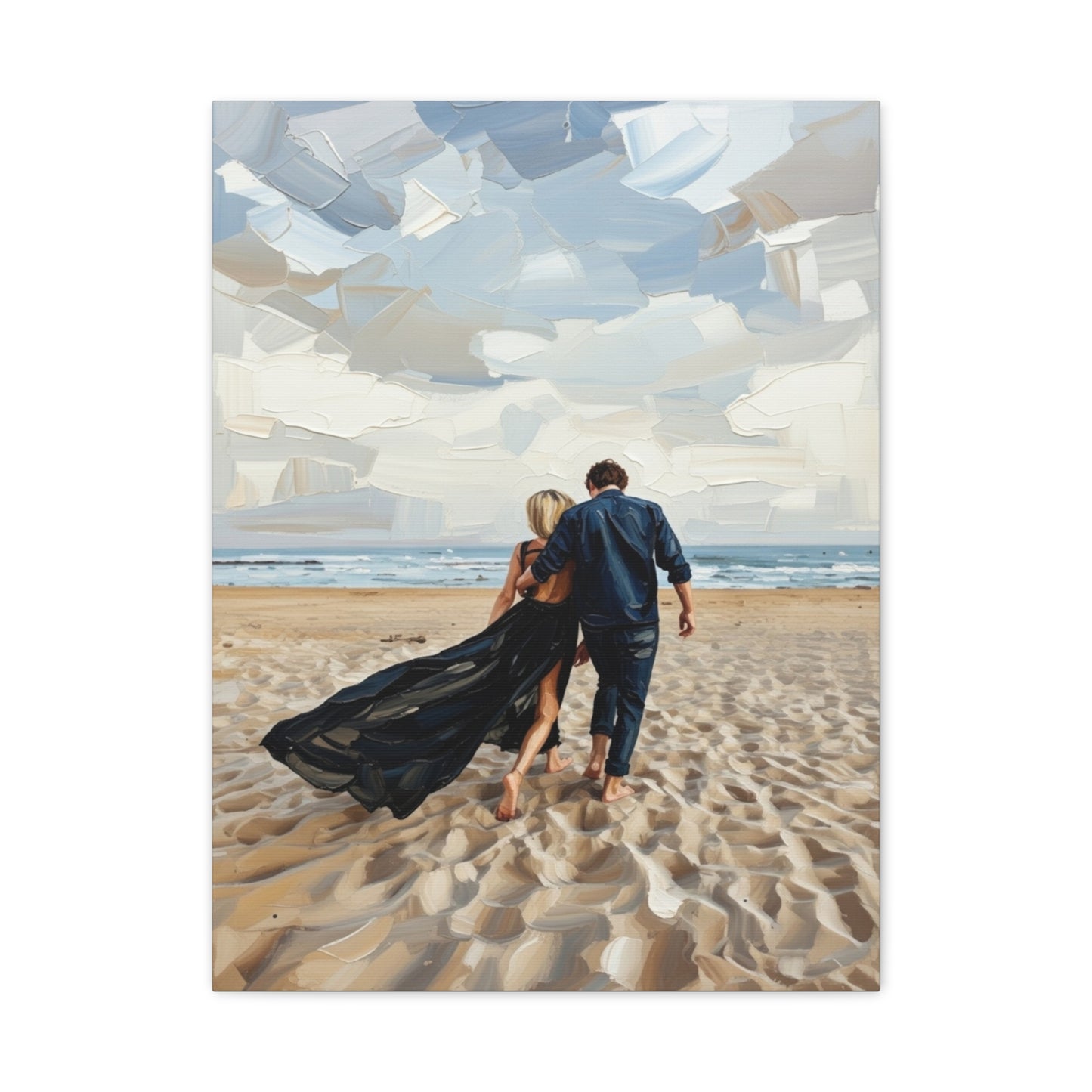 Beach Couple Canvas Print — Romantic Seaside Wall Art, Matte Stretched 1.25"