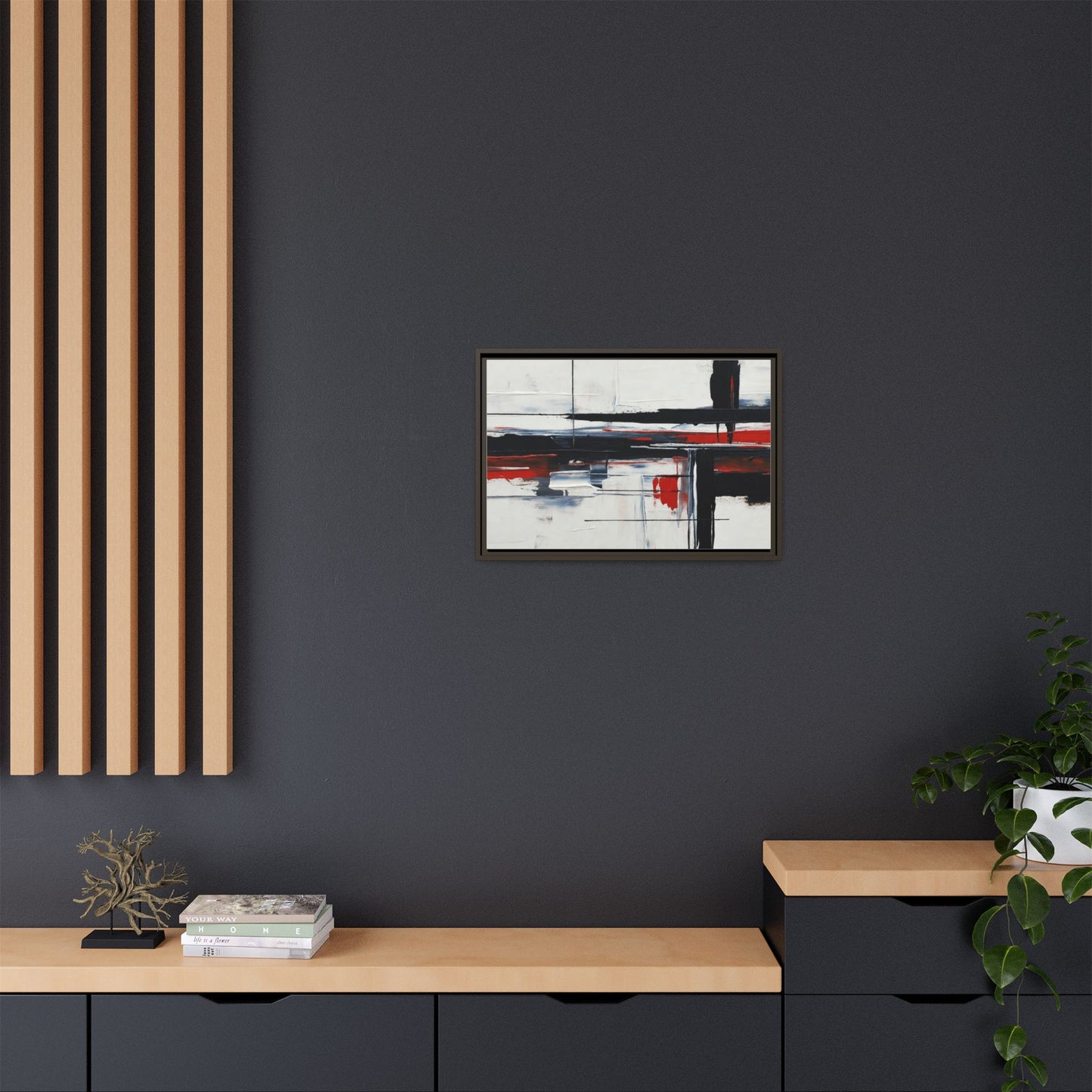 Abstract Red & Black Framed Canvas Art — Modern Matte Wall Painting