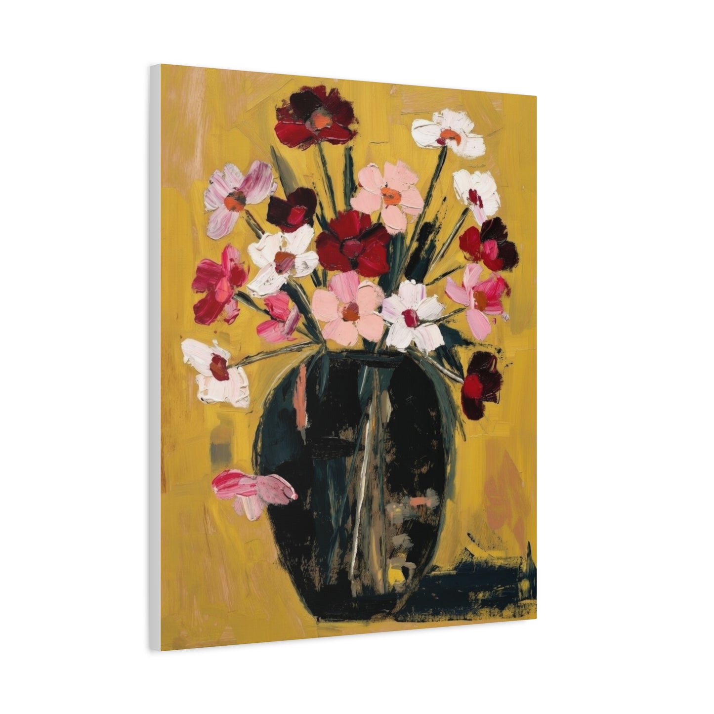 Floral Still Life Canvas Print  Pink & Red Wildflowers in Vase