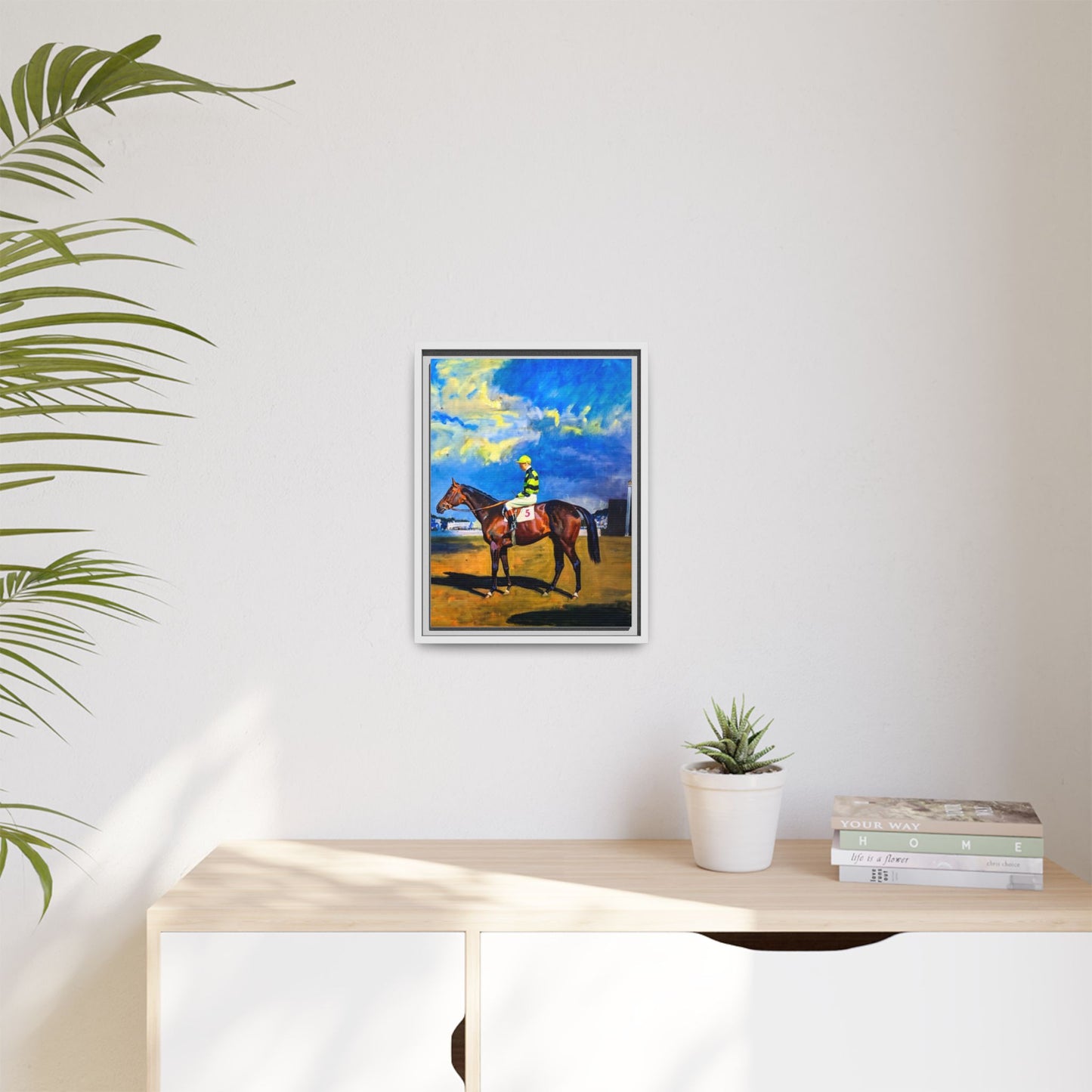 Framed Matte Canvas — Jockey on Racehorse Vintage Equestrian Wall Art