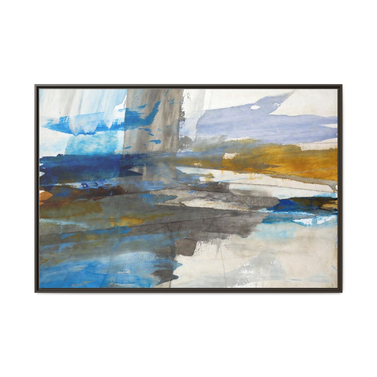 Abstract Blue & Gold Framed Canvas Art — Matte Multi-Color Wall Print