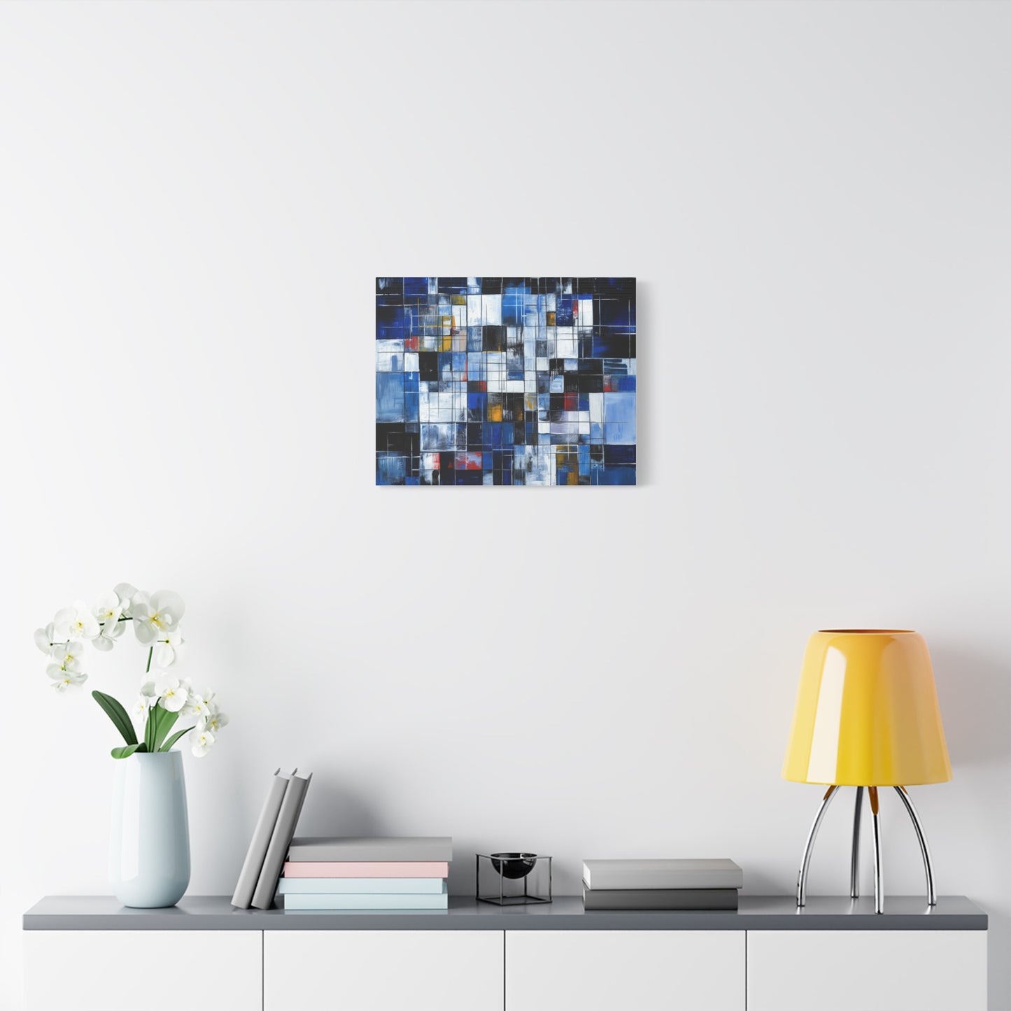 Abstract Blue Grid Matte Stretched Canvas Wall Art (1.25")