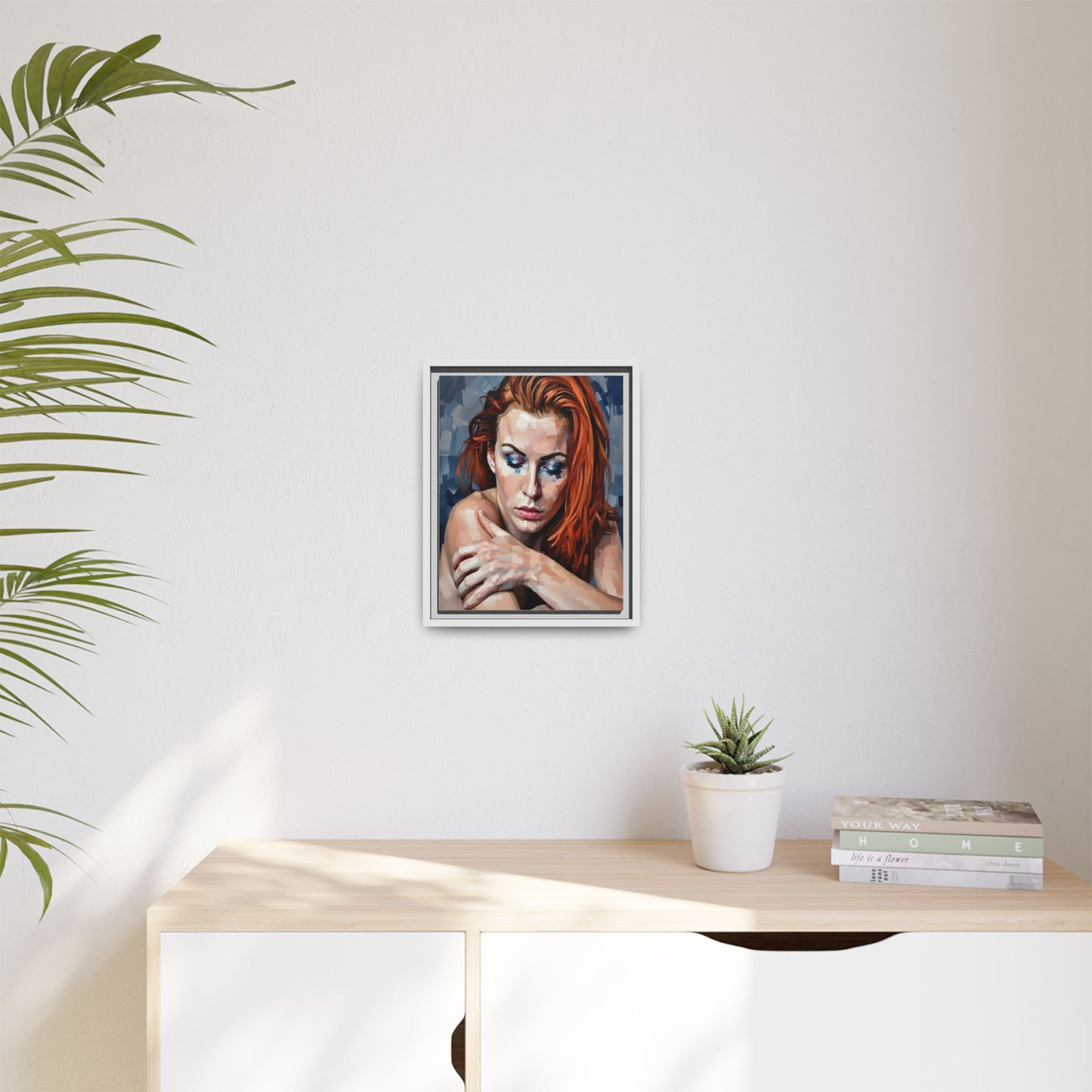 Framed Matte Canvas Art – Contemplative Redhead Portrait