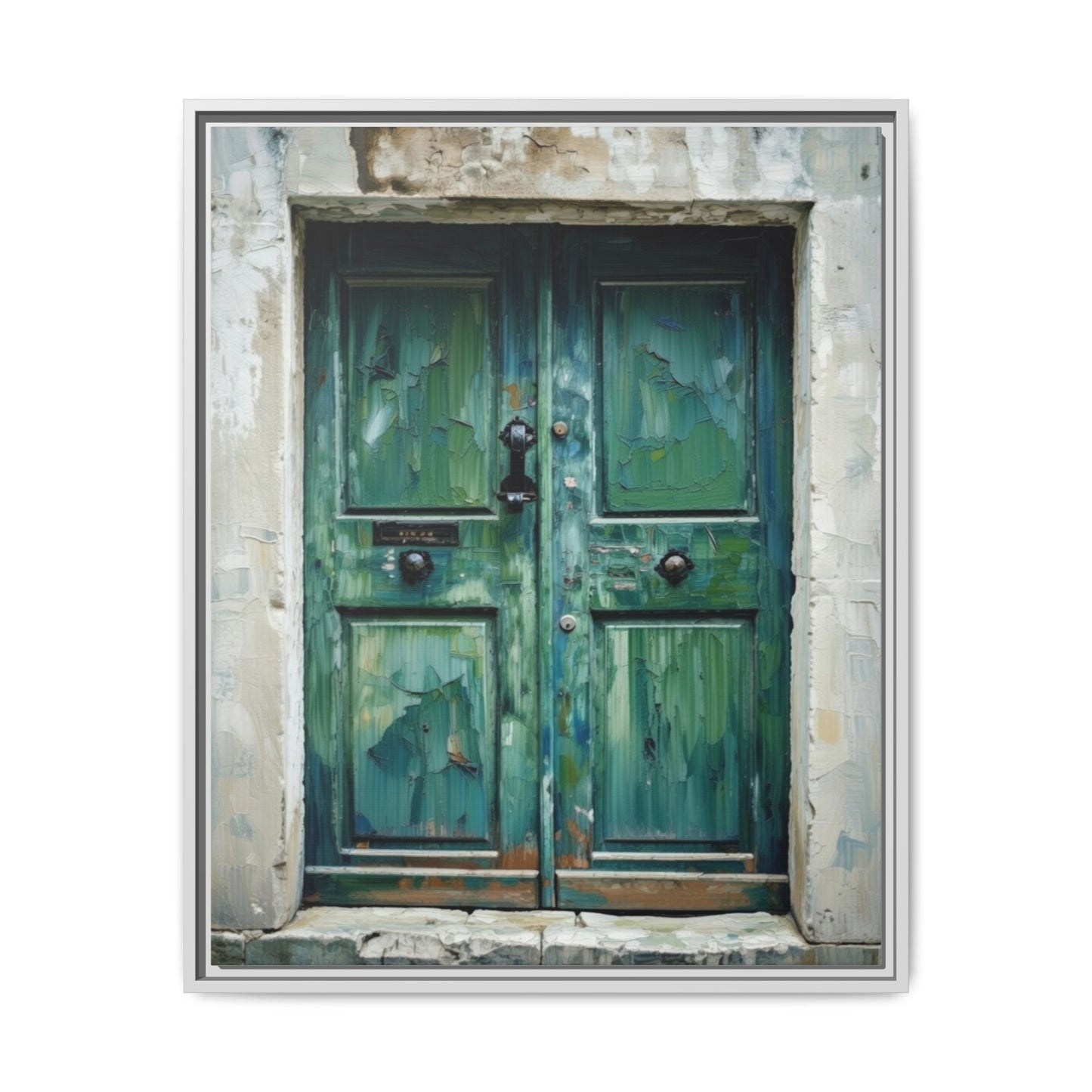 Framed Matte Canvas Art — Weathered Green Door Wall Print