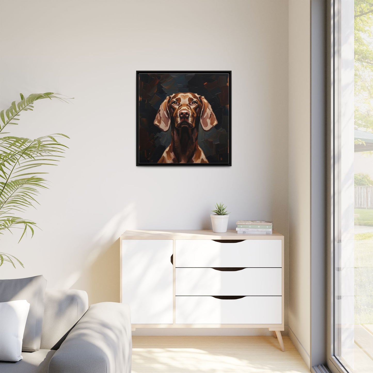 Framed Matte Canvas Dog Portrait – Brown Vizsla Wall Art
