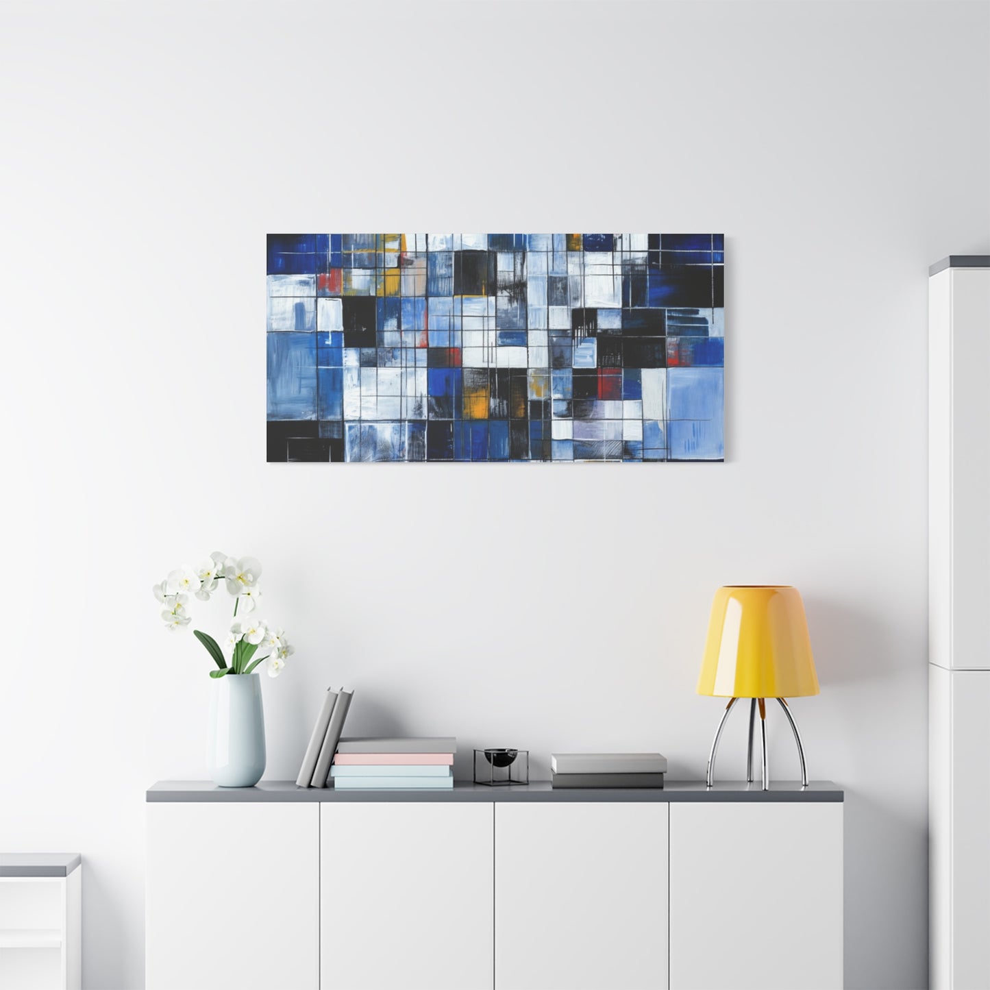 Abstract Blue Grid Matte Stretched Canvas Wall Art (1.25")