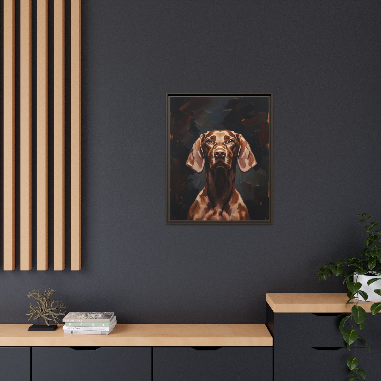 Framed Matte Canvas Dog Portrait – Brown Vizsla Wall Art