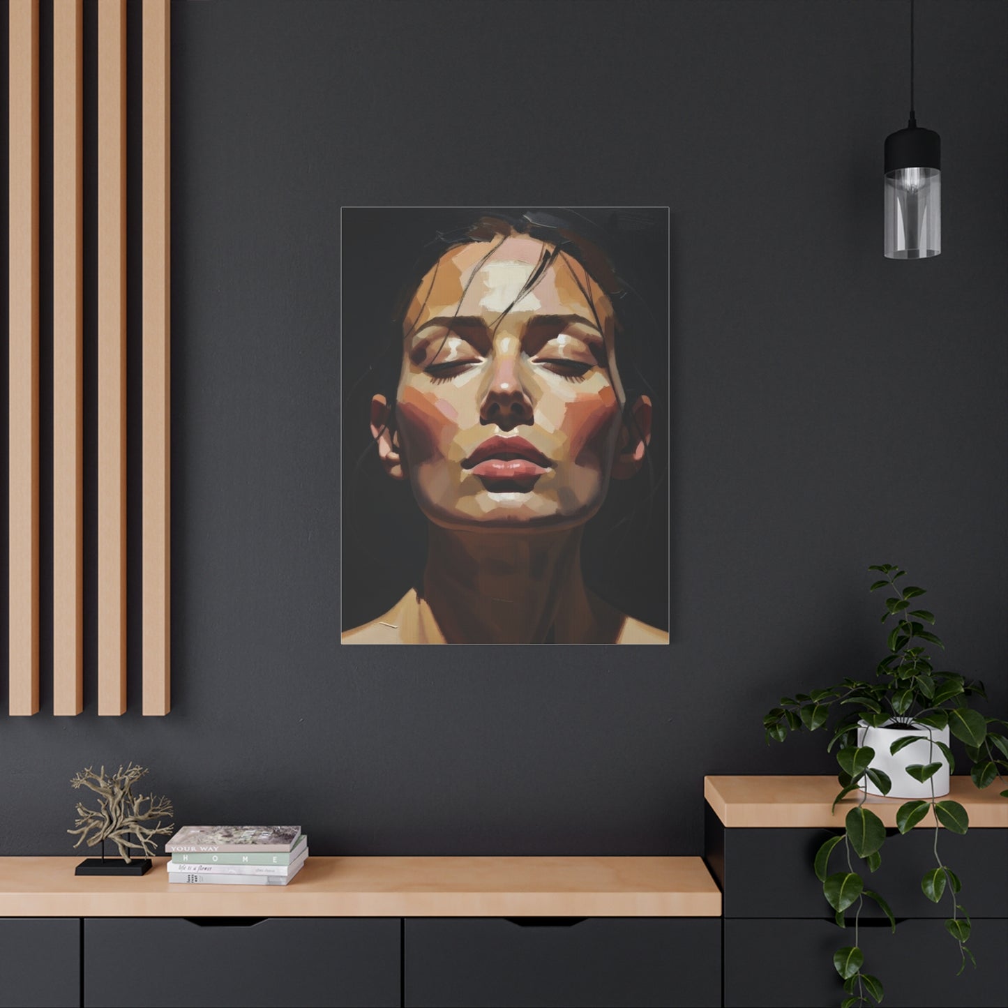 Contemporary Portrait Canvas Print — Meditative Woman Matte Stretched Wall Art