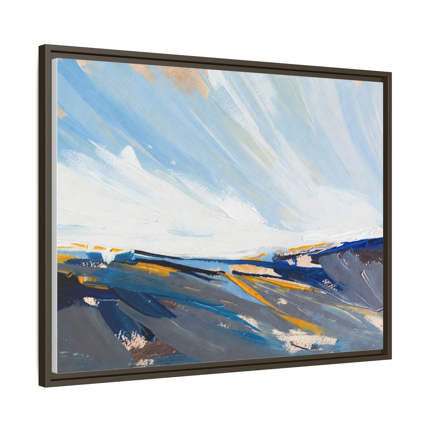 Framed Abstract Seascape Canvas Print — Matte Multi‑Color Wall Art