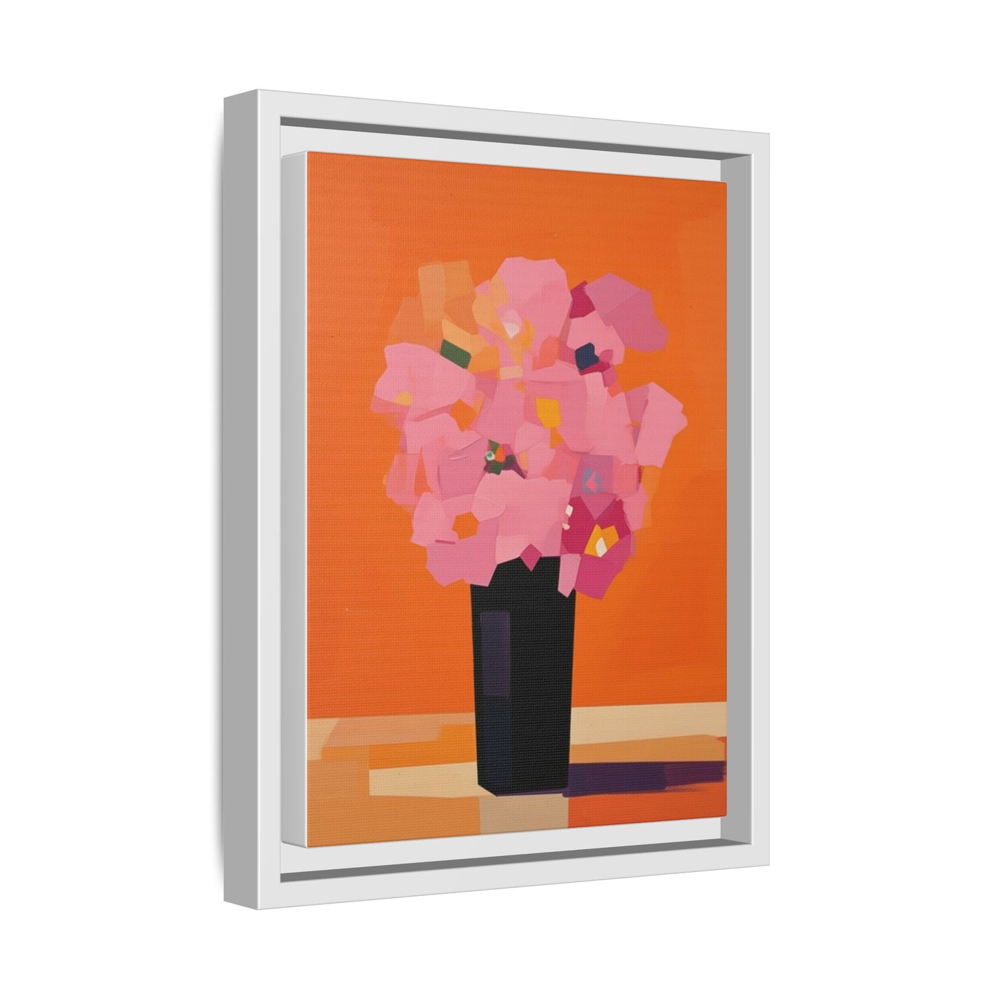 Framed Floral Canvas Art — Pink Bouquet on Orange Background